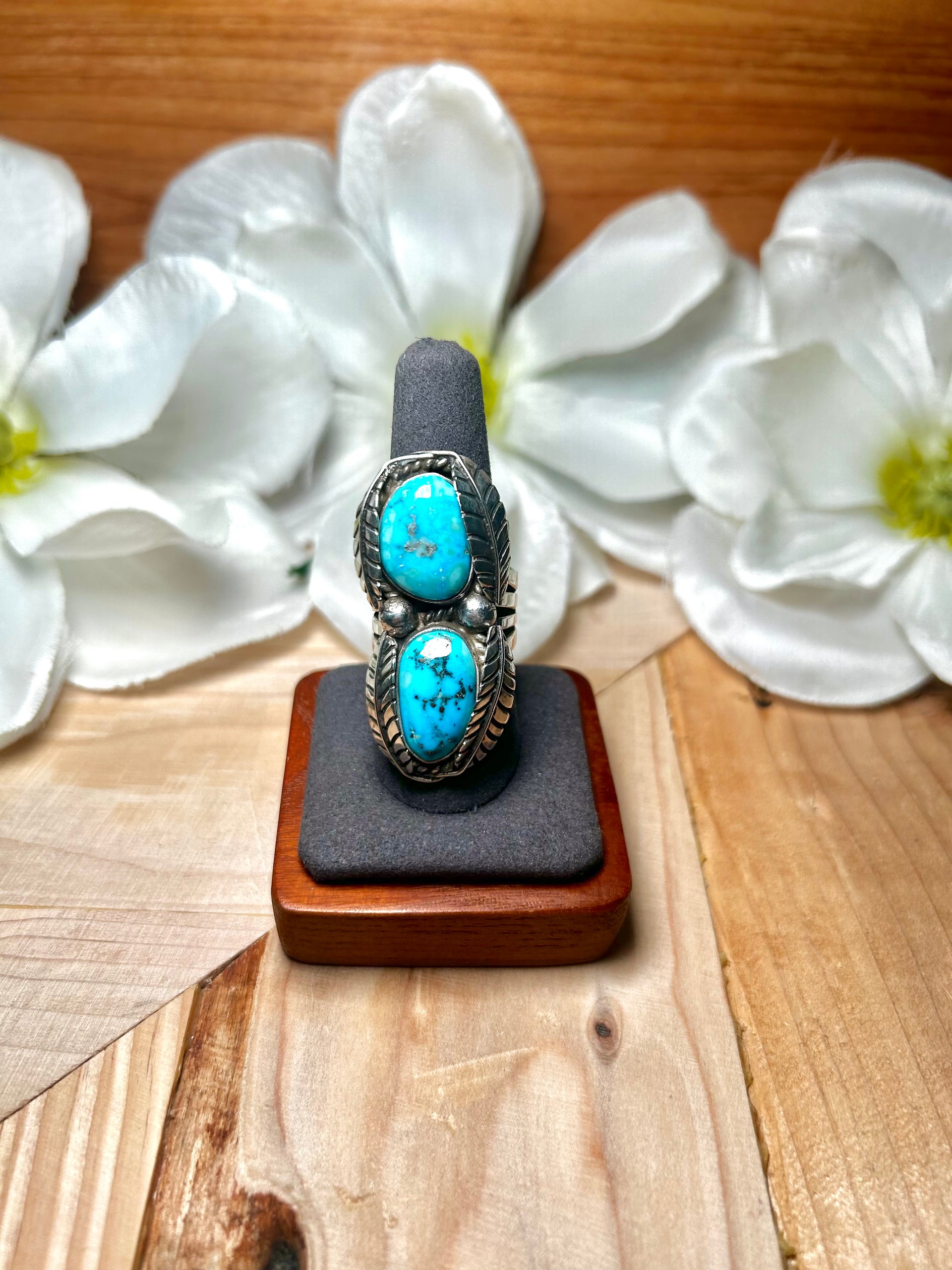 Landon Secatero Kingman Turquoise & Sterling Silver Ring Size 9