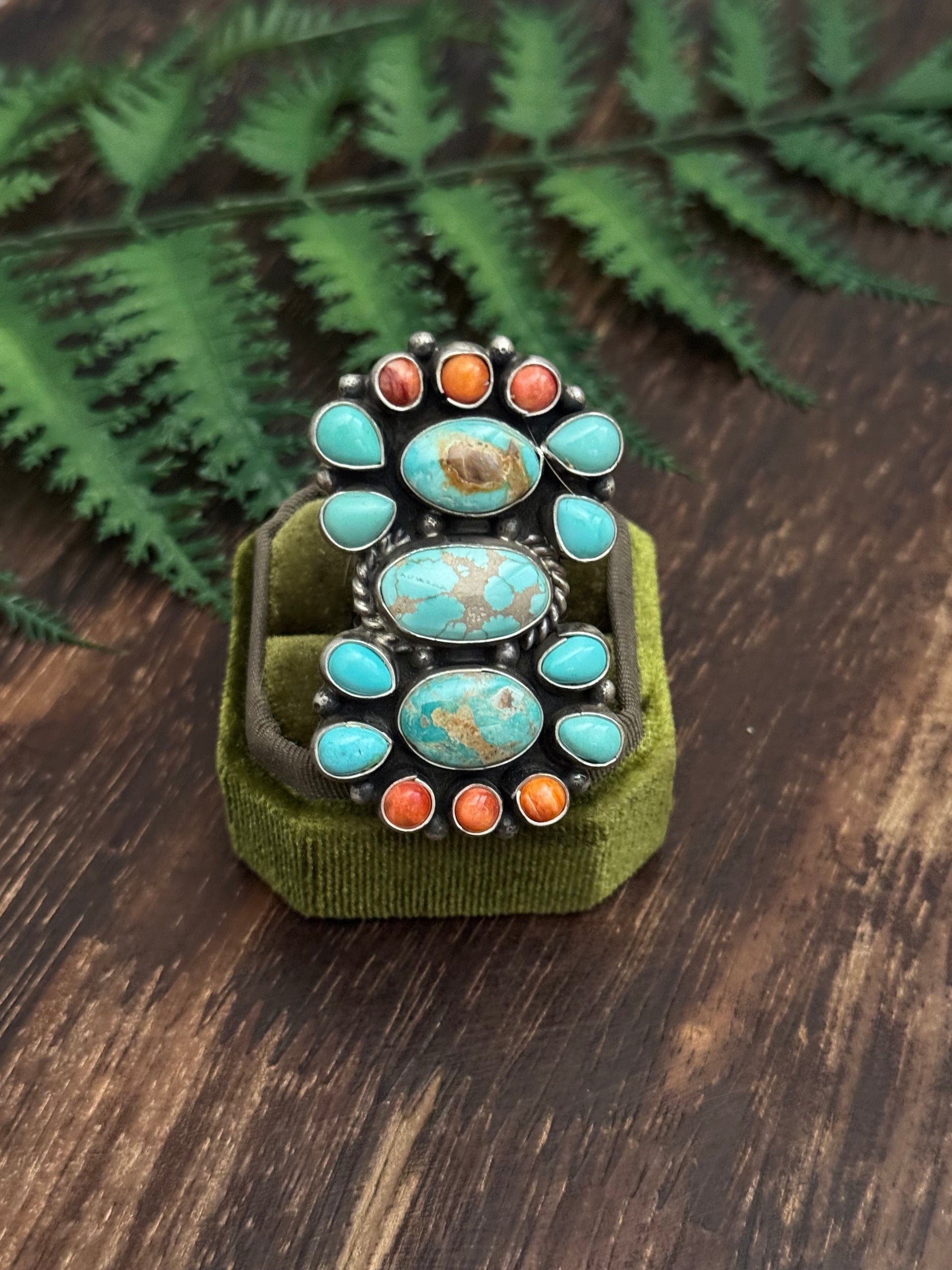 Sheila Becenti Multi Stone & Sterling Silver Cluster Ring Size 8.75