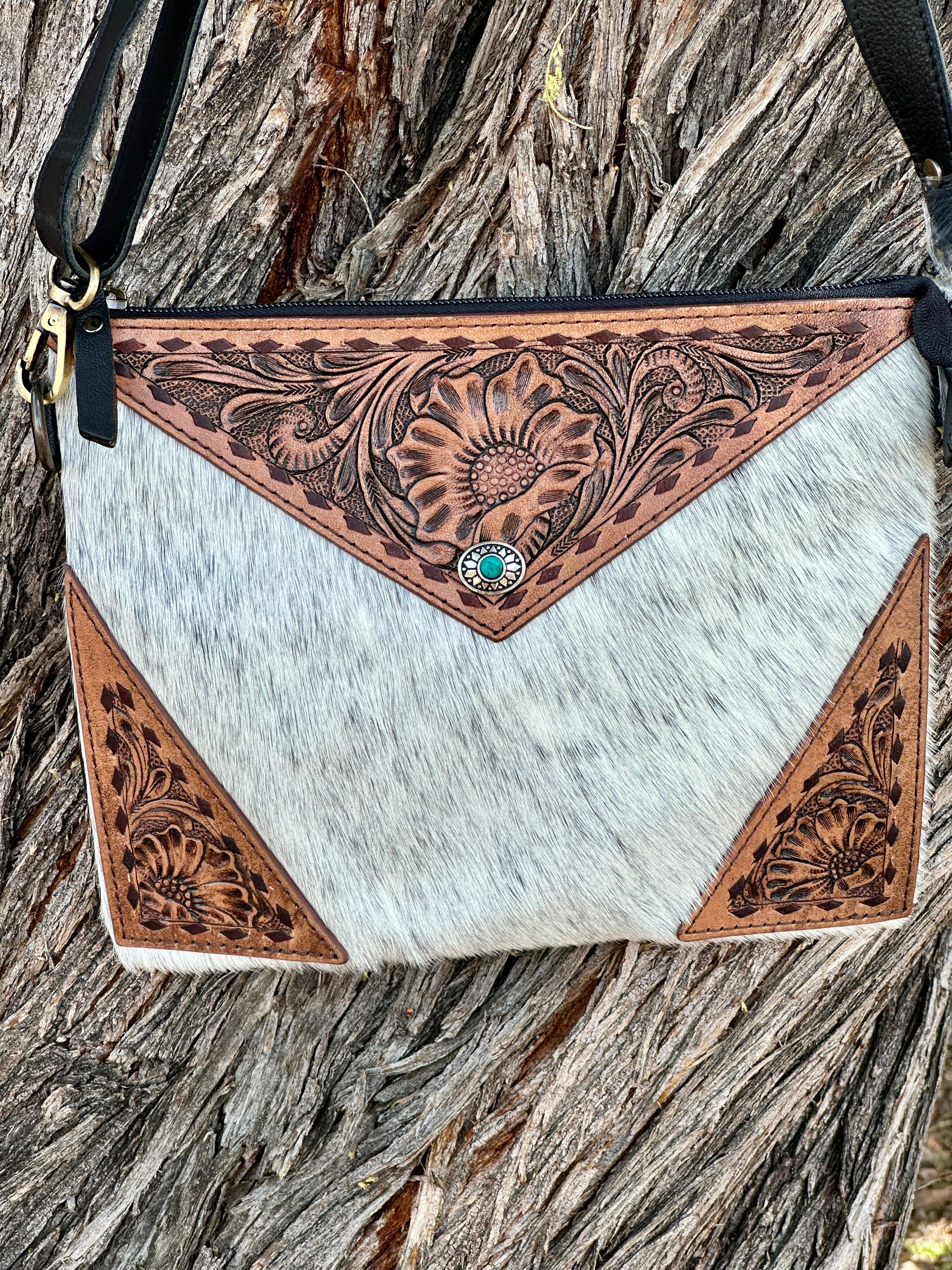 Genuine Tooled Leather & Cowhide Purse