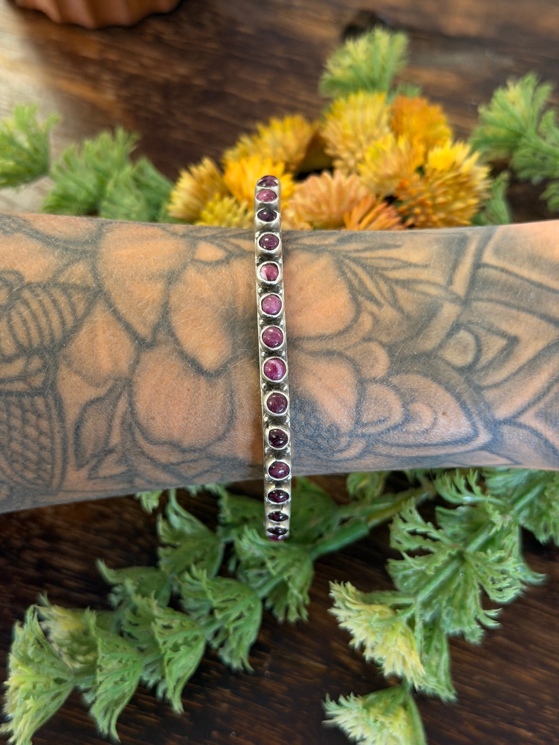 Sheila Tso Purple Spiny Oyster & Sterling Silver Cluster Cuff Bracelet