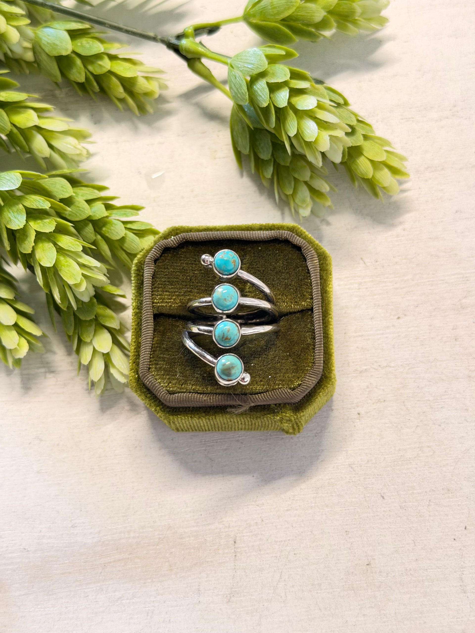 Navajo Made Kingman Turquoise & Sterling Silver Adjustable Ring