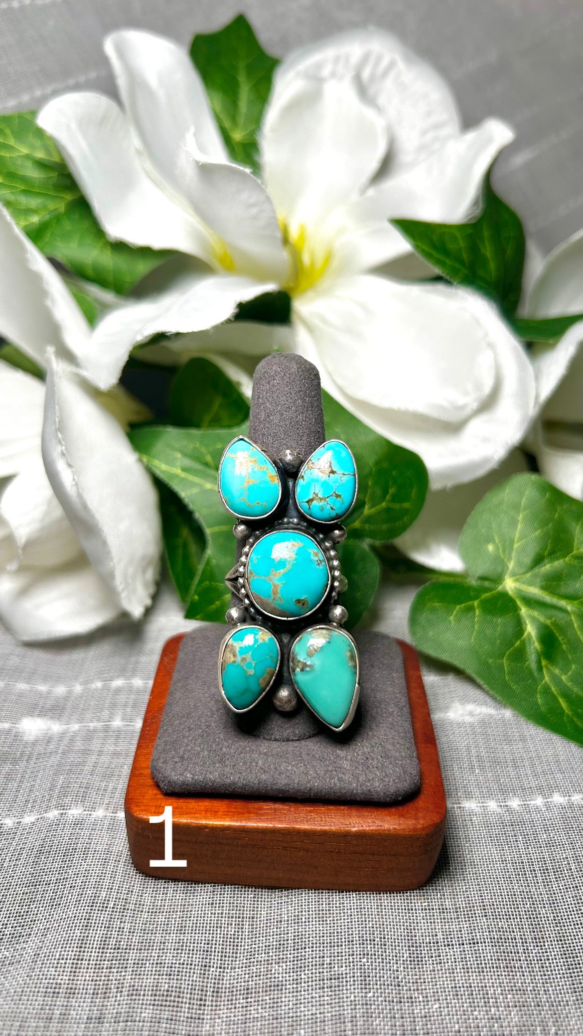 Sheila Becenti Kingman Turquoise & Sterling Silver Adjustable Ring