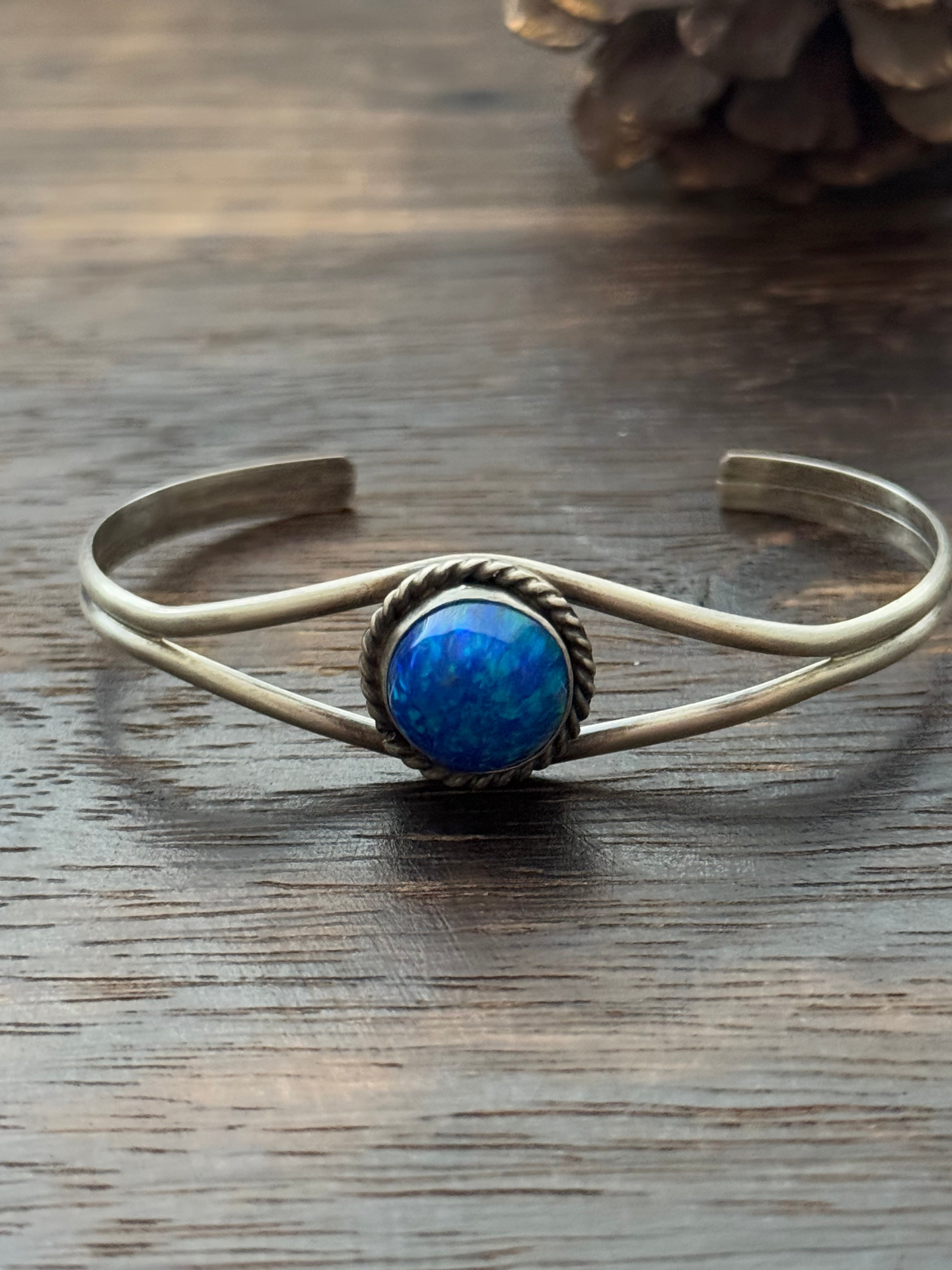 Navajo Made Opal Sterling Silver Cuff Bracelet