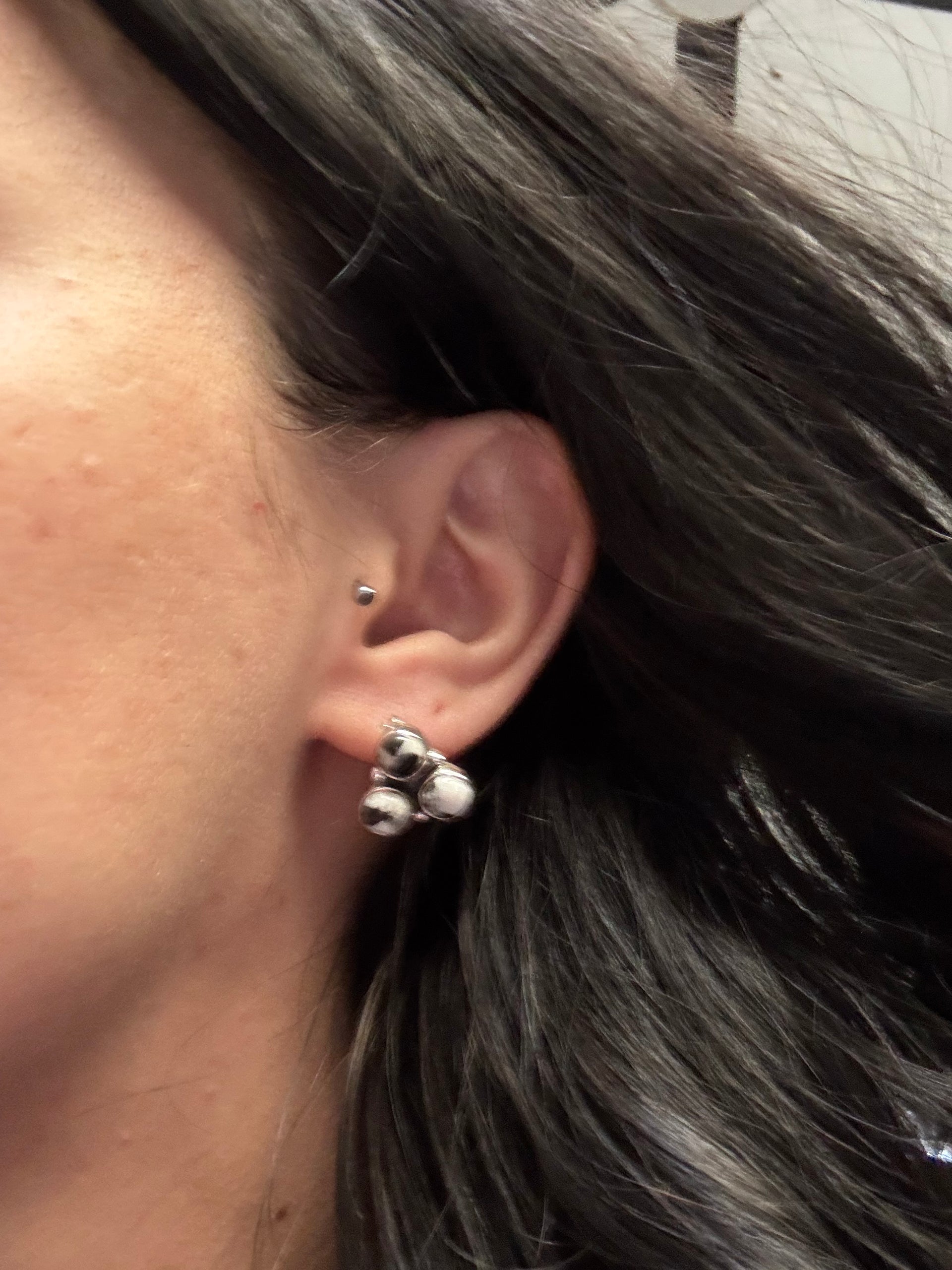 Southwest Handmade White Buffalo & Sterling Silver Post Cluster Earrings