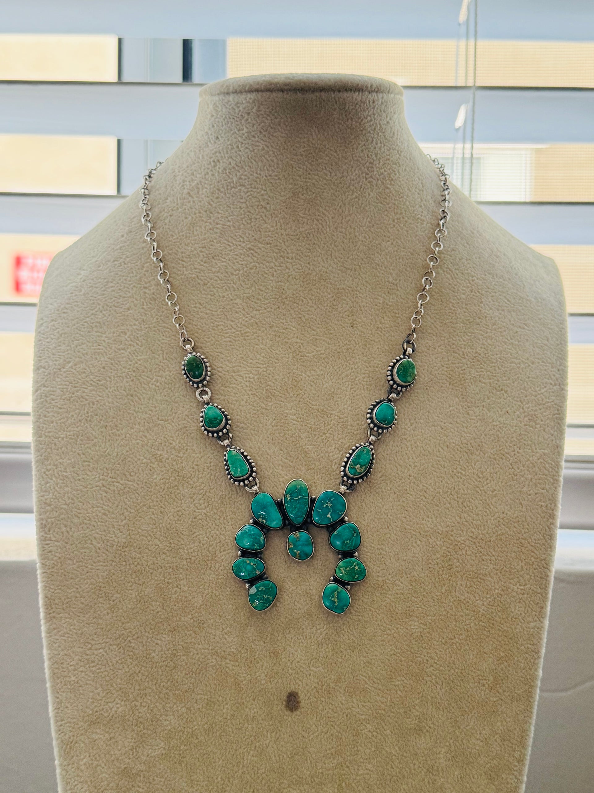 TTD Sonoran Mountain Turquoise & Sterling Silver Squash Naja Necklace