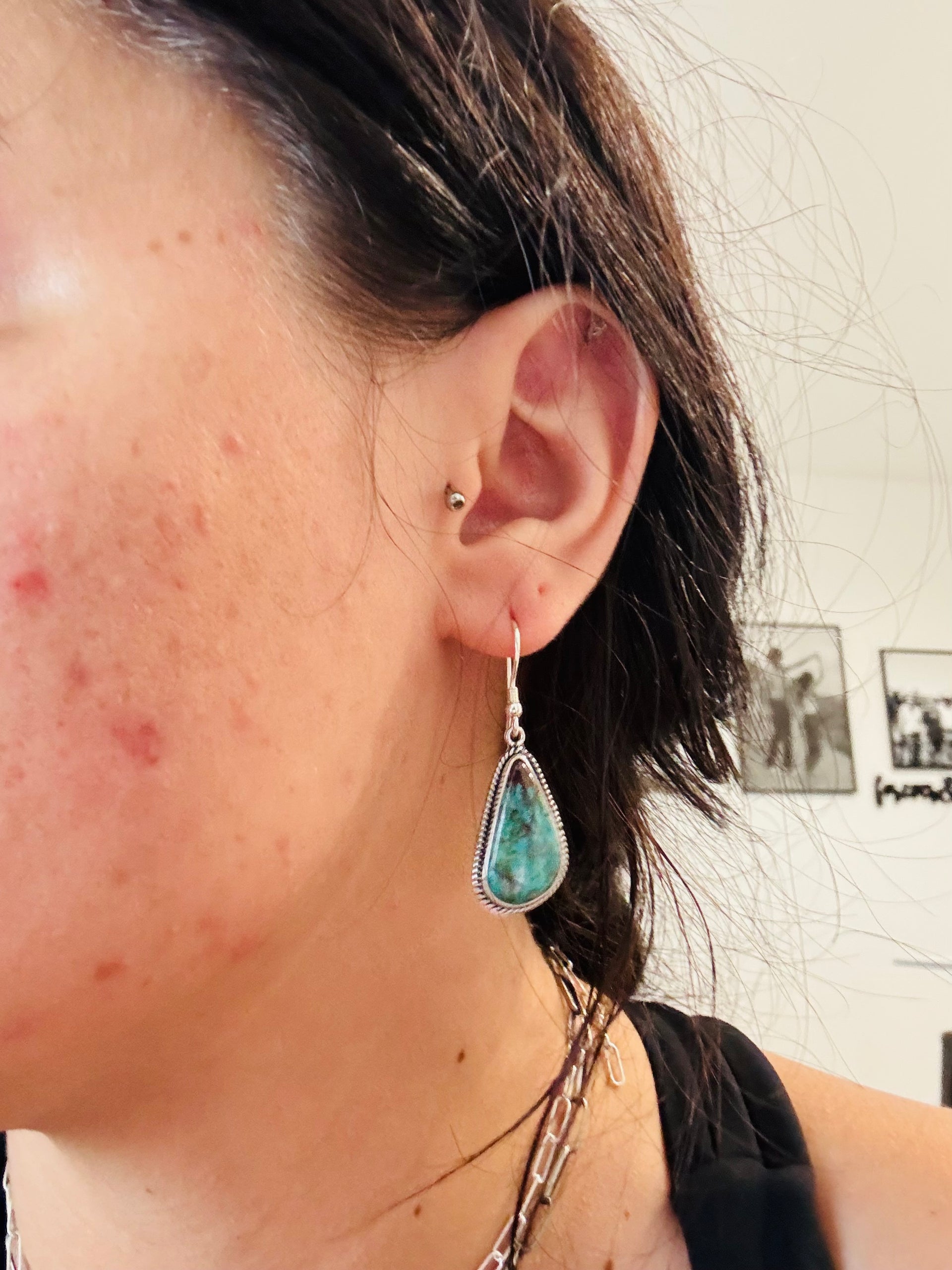 Southwest Handmade Royston Turquoise & Sterling Silver Dangle Earrings