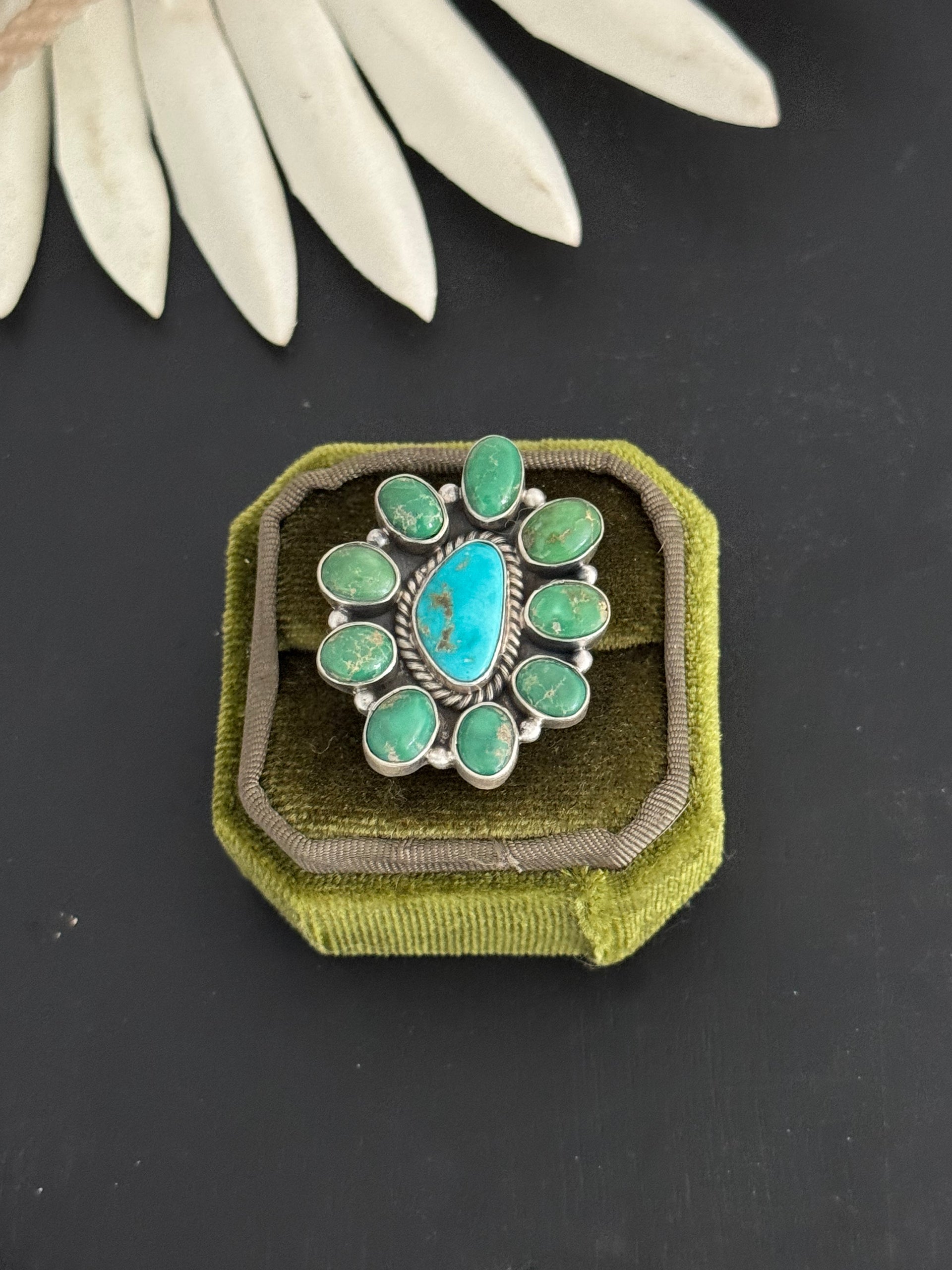 Southwest Made Multi Stone & Sterling Silver Adjustable Ring