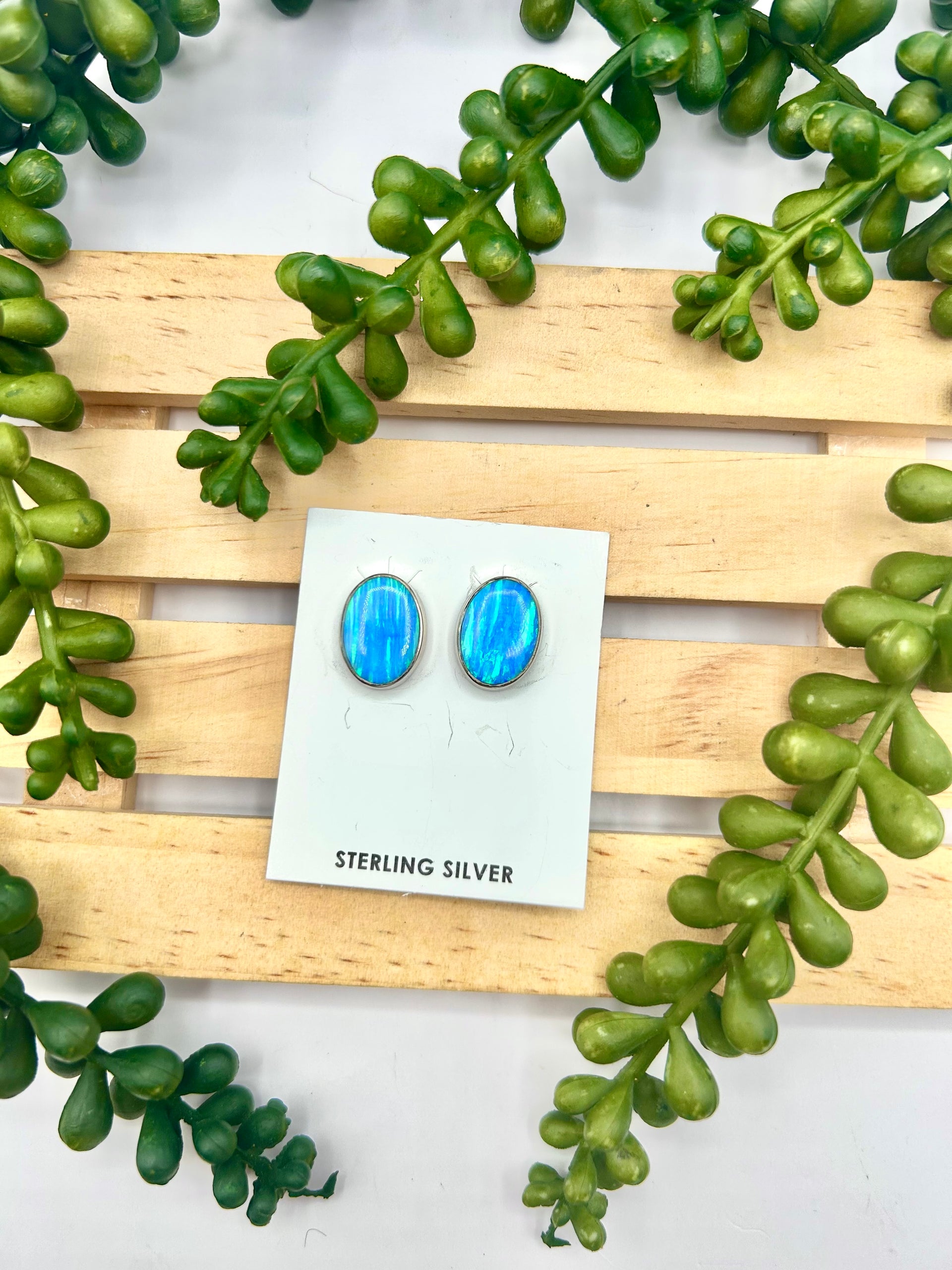 Navajo Made Opal & Sterling Silver Post Earrings