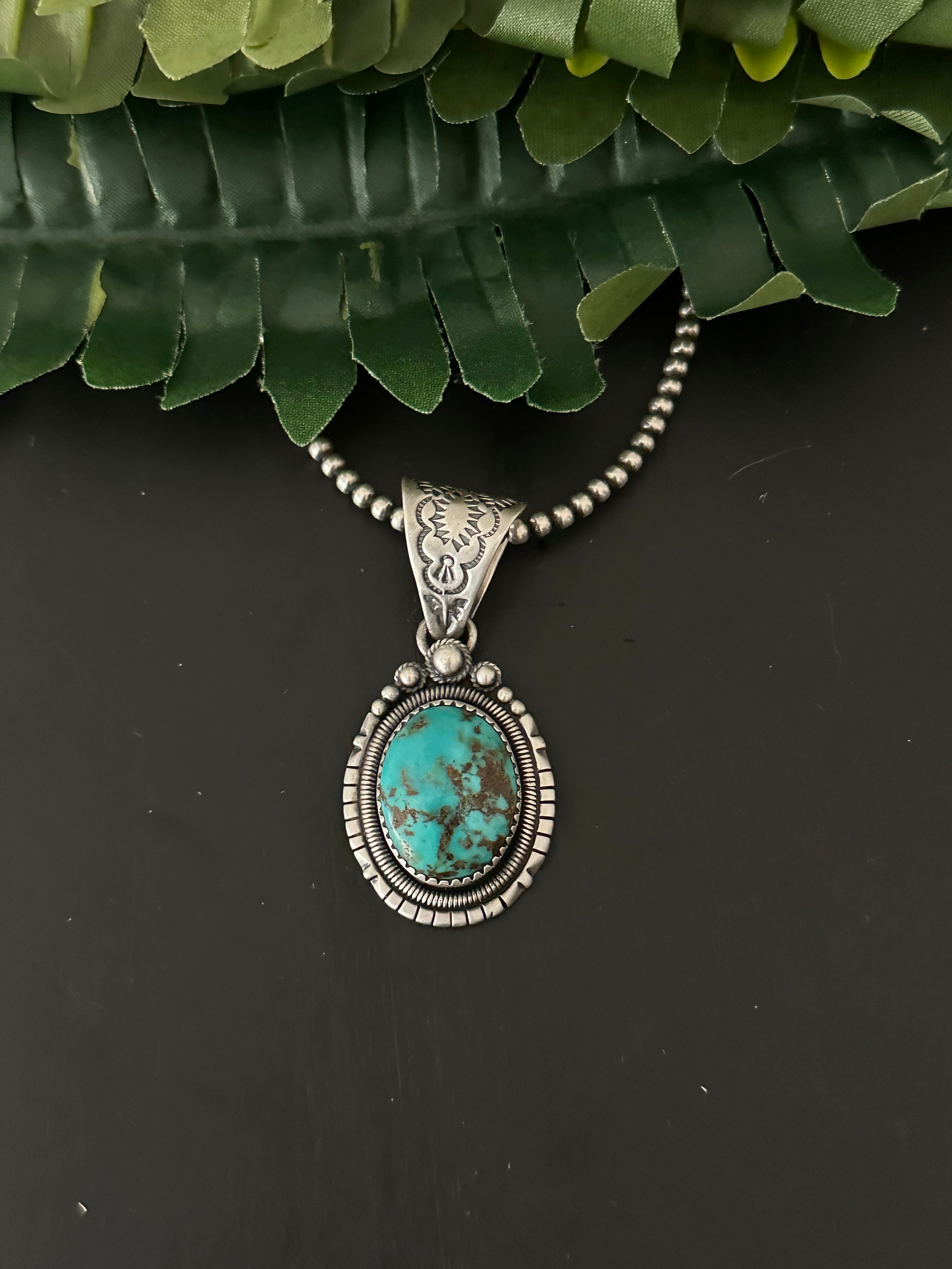 Navajo Natural Royston Turquoise & Sterling Silver Pendant