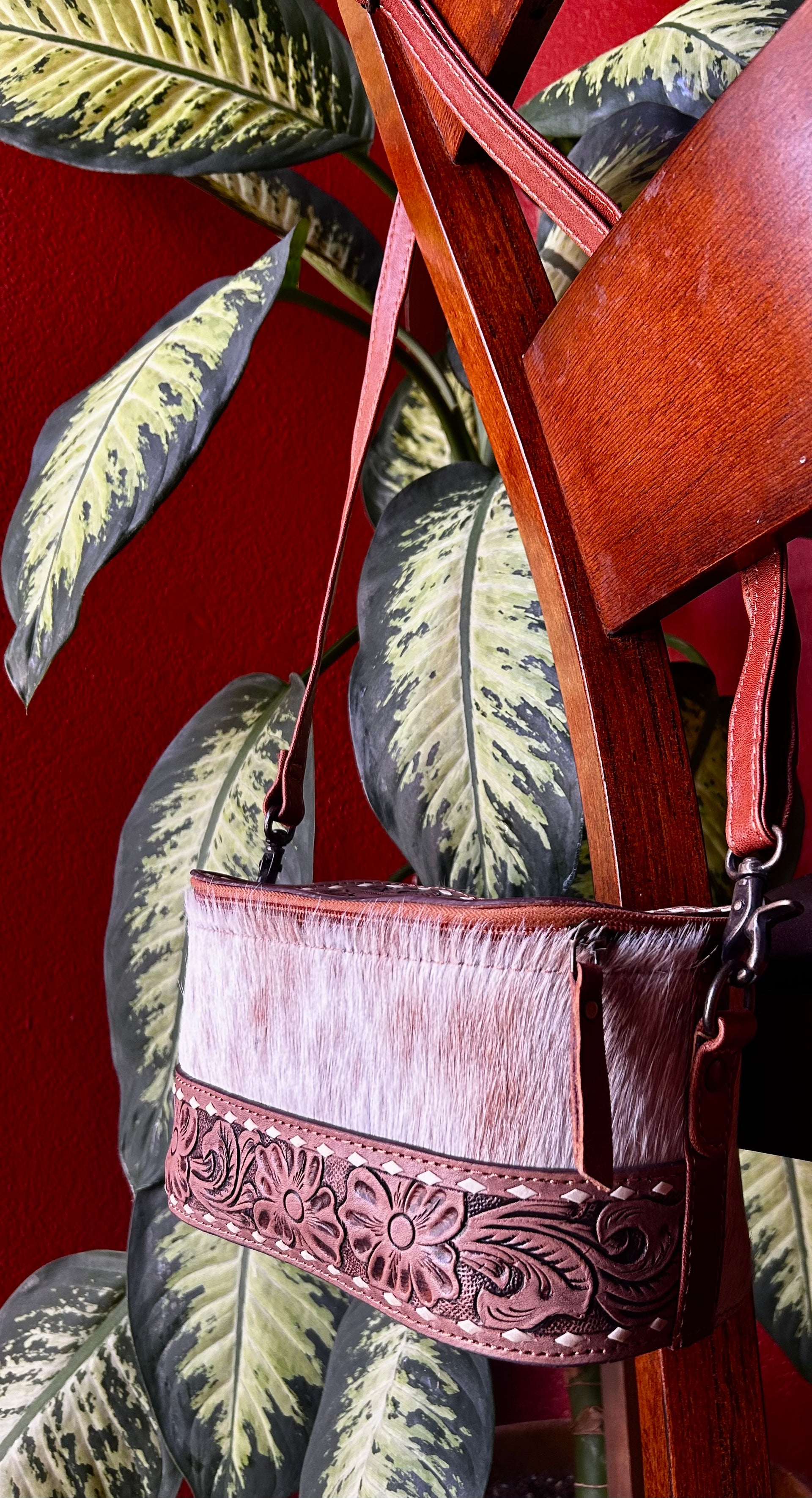 Genuine Cowhide & Tooled Leather Make up Bag