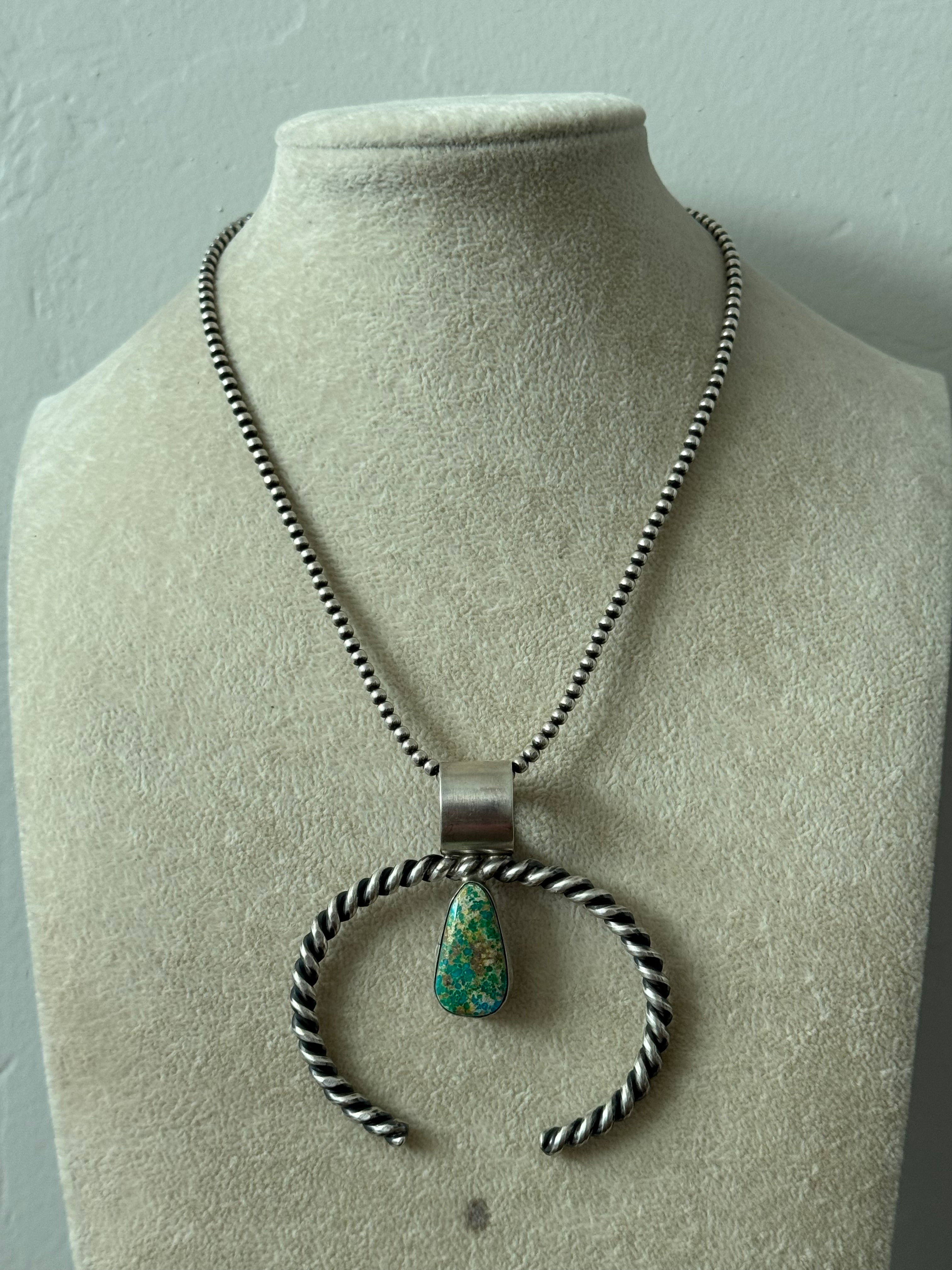 Navajo Made Sonoran Mountain Turquoise & Sterling Silver Naja Pendant