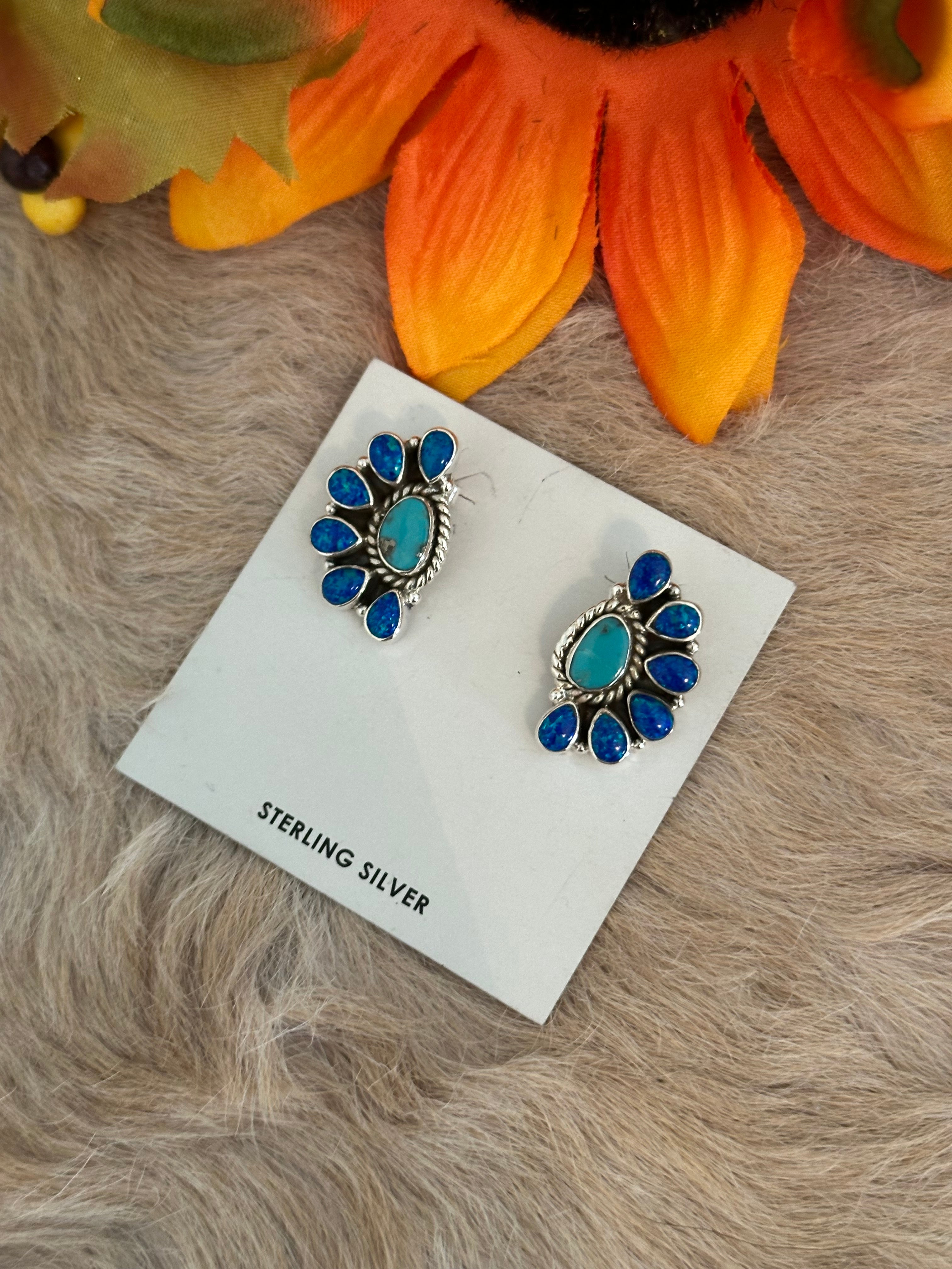 Southwest Handmade Multi Stone & Sterling Silver Post Earrings