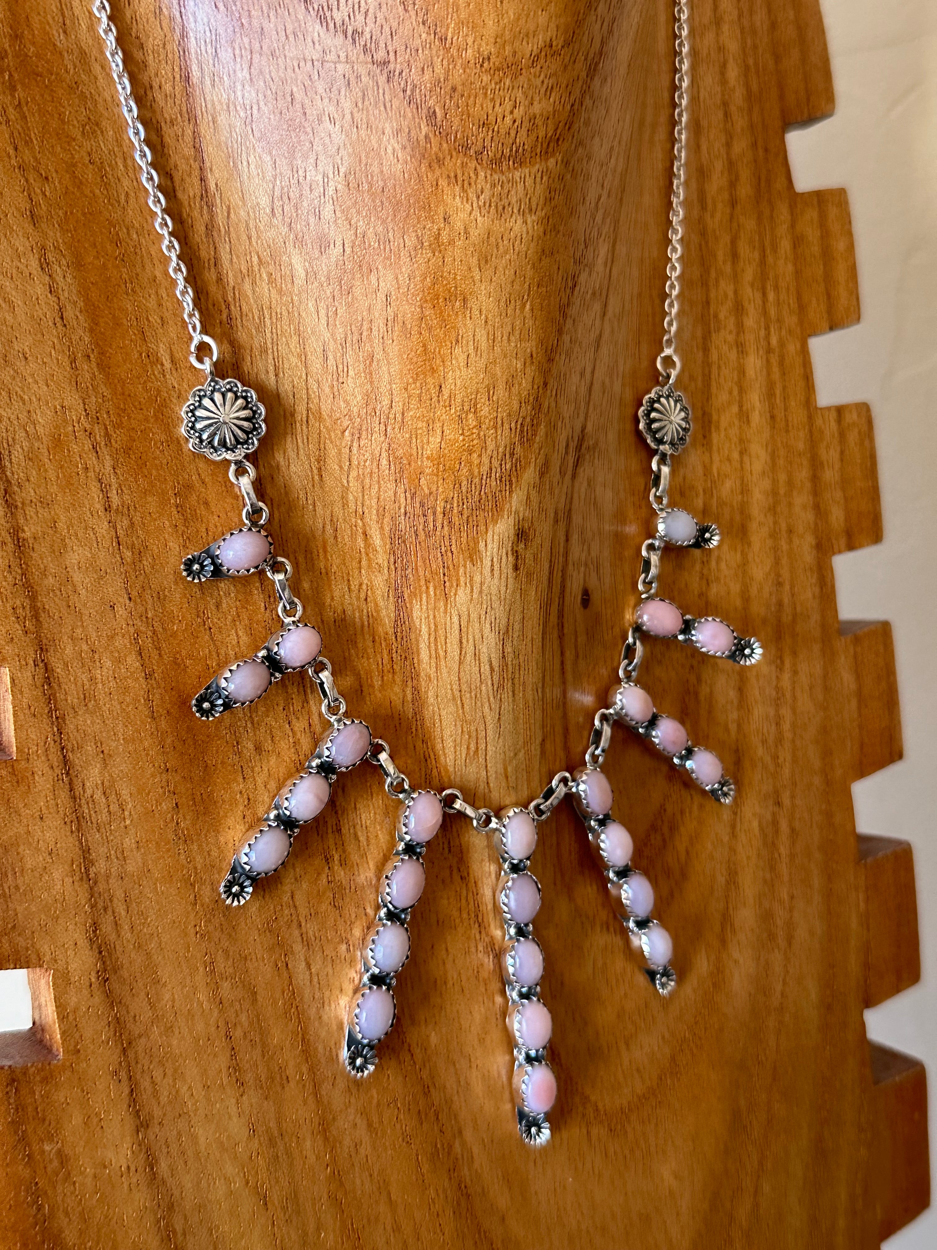 Southwest Handmade Pink Peruvian Opal & Sterling Silver Necklace