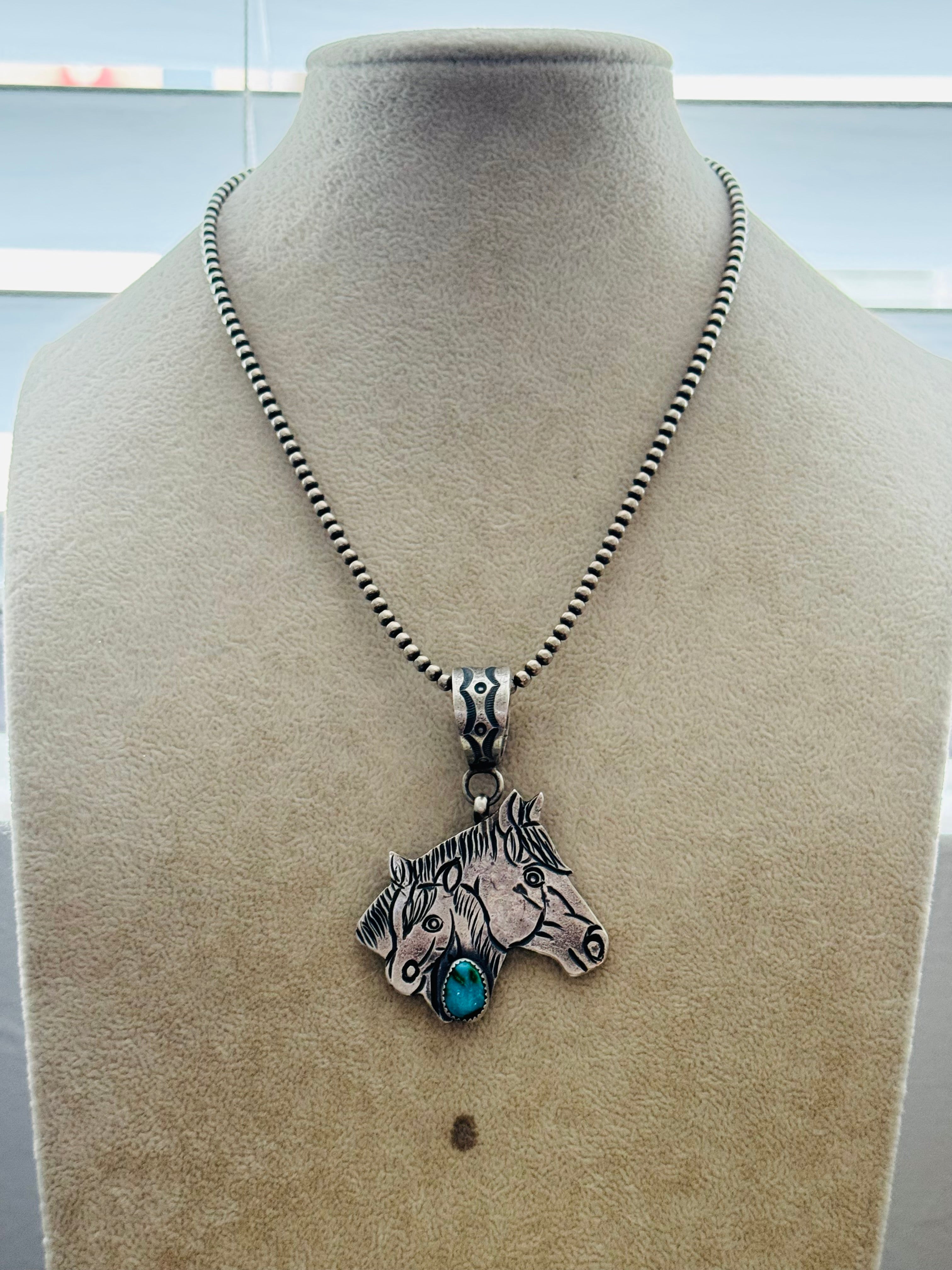 Kindale Billah Sonoran Mountain Turquoise & Sterling Silver Horse Pendant