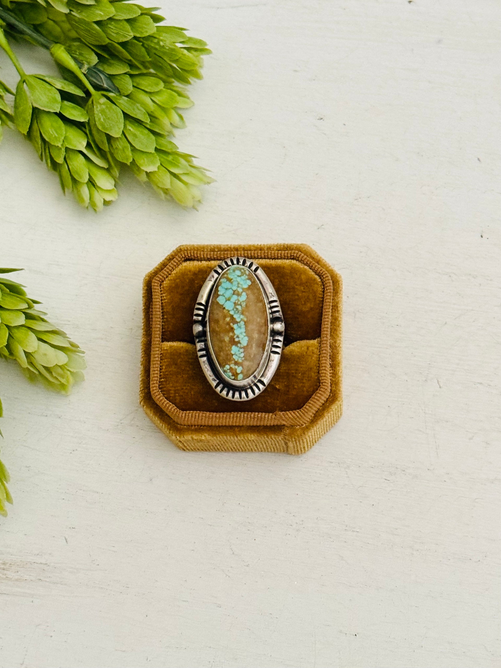 Navajo Number #8 Turquoise & Sterling Silver Ring Size 7.5