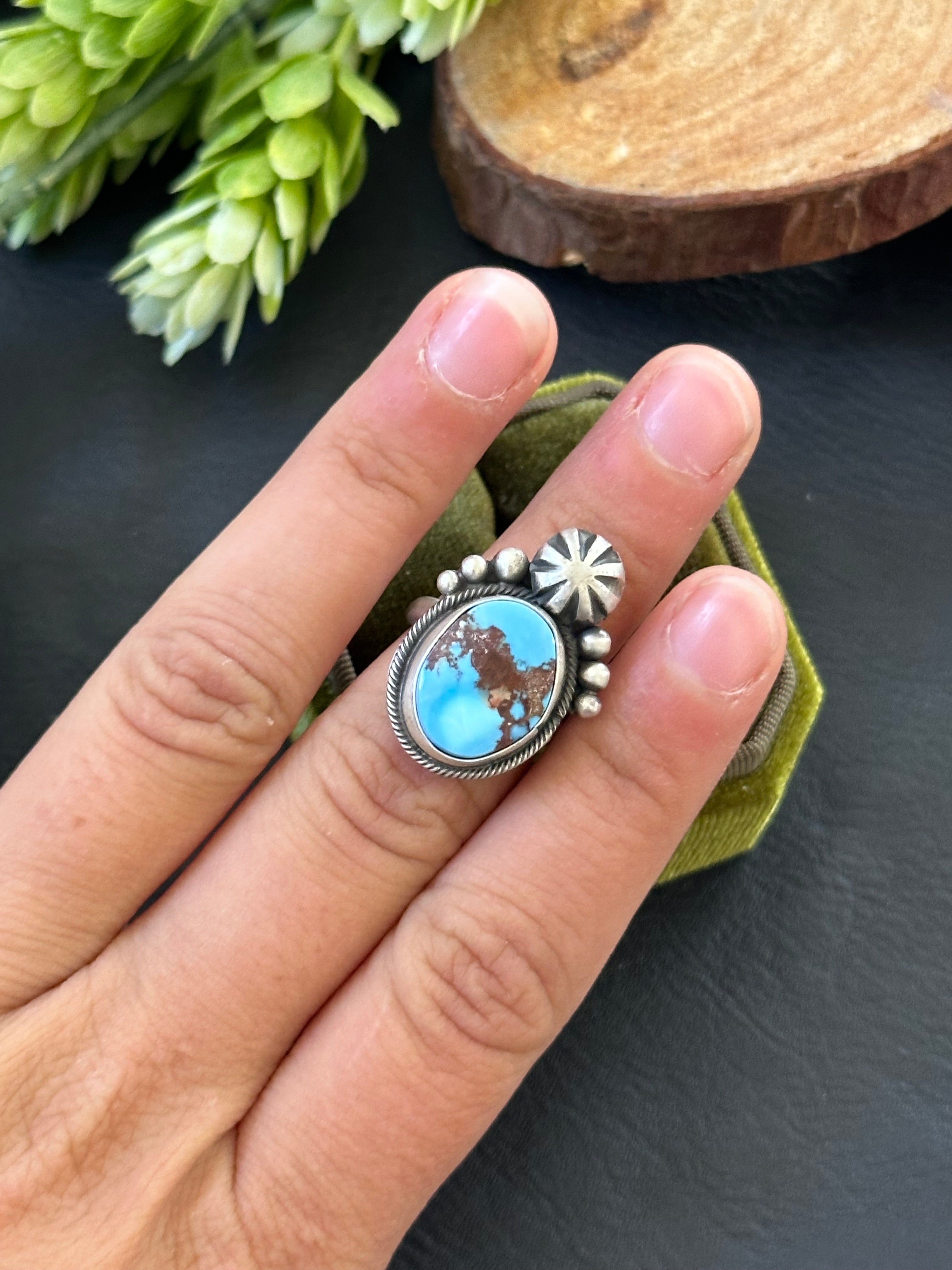 Marie Tsosie Golden Hills Turquoise & Sterling Silver Ring Size 5.25