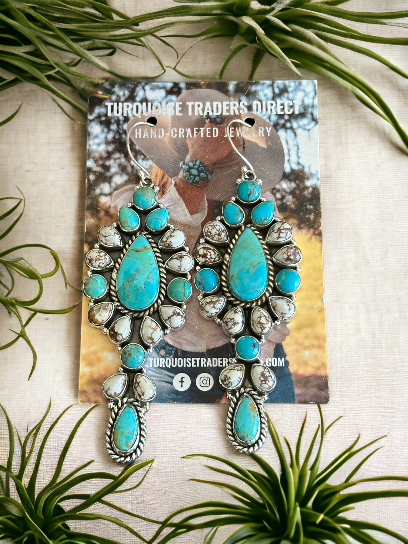 Southwest Handmade Multi Stone & Sterling Silver Dangle Cluster Earrings