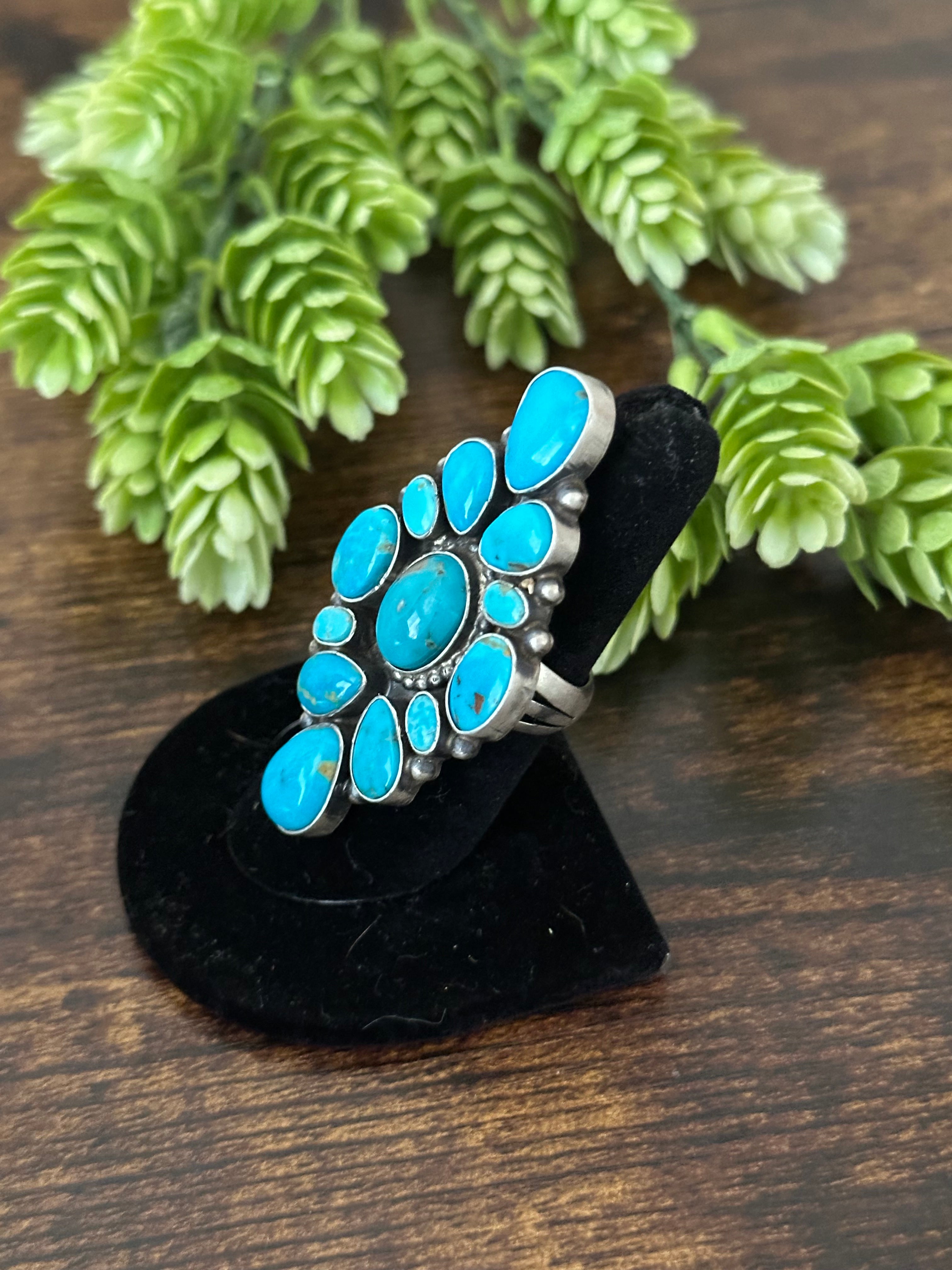 Blaine Yellowhorse Kingman Turquoise & Sterling Silver Ring Size 7