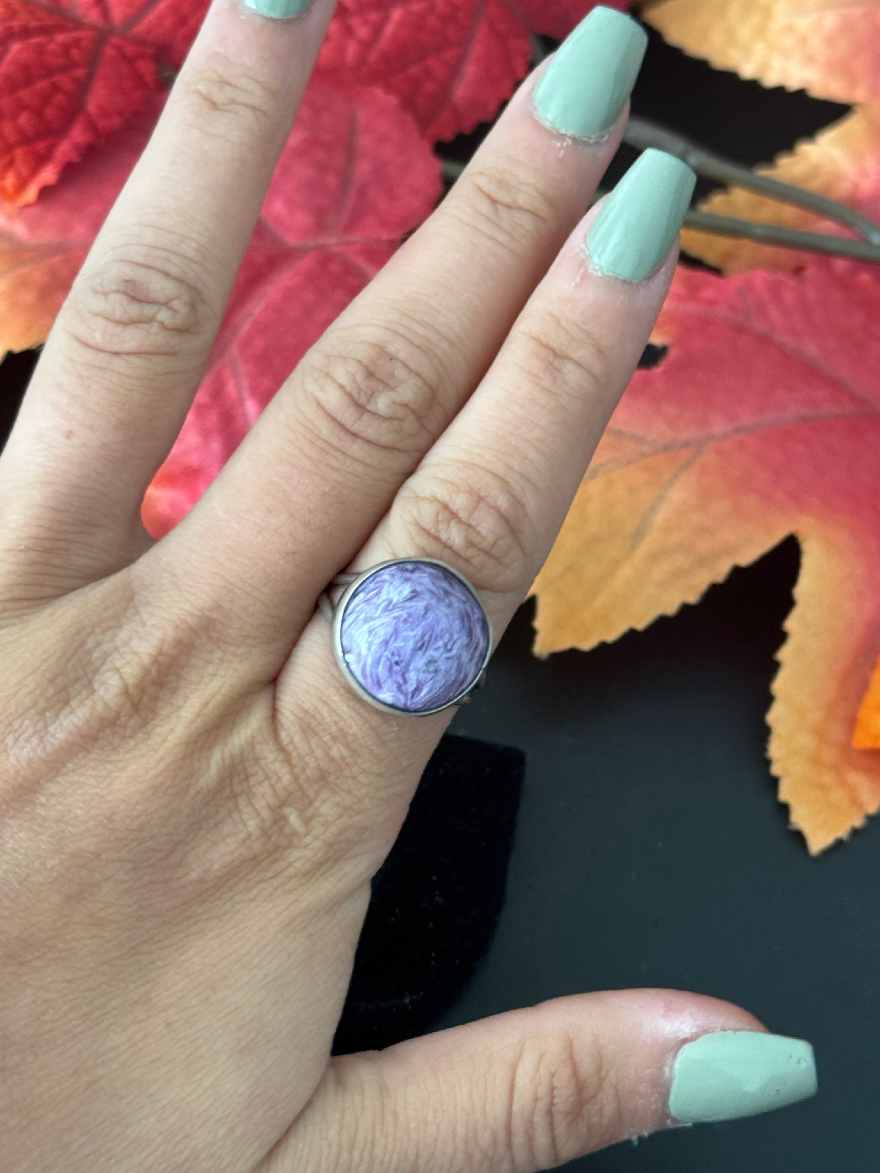 Navajo Made Charoite & Sterling Silver Ring Size 8.5