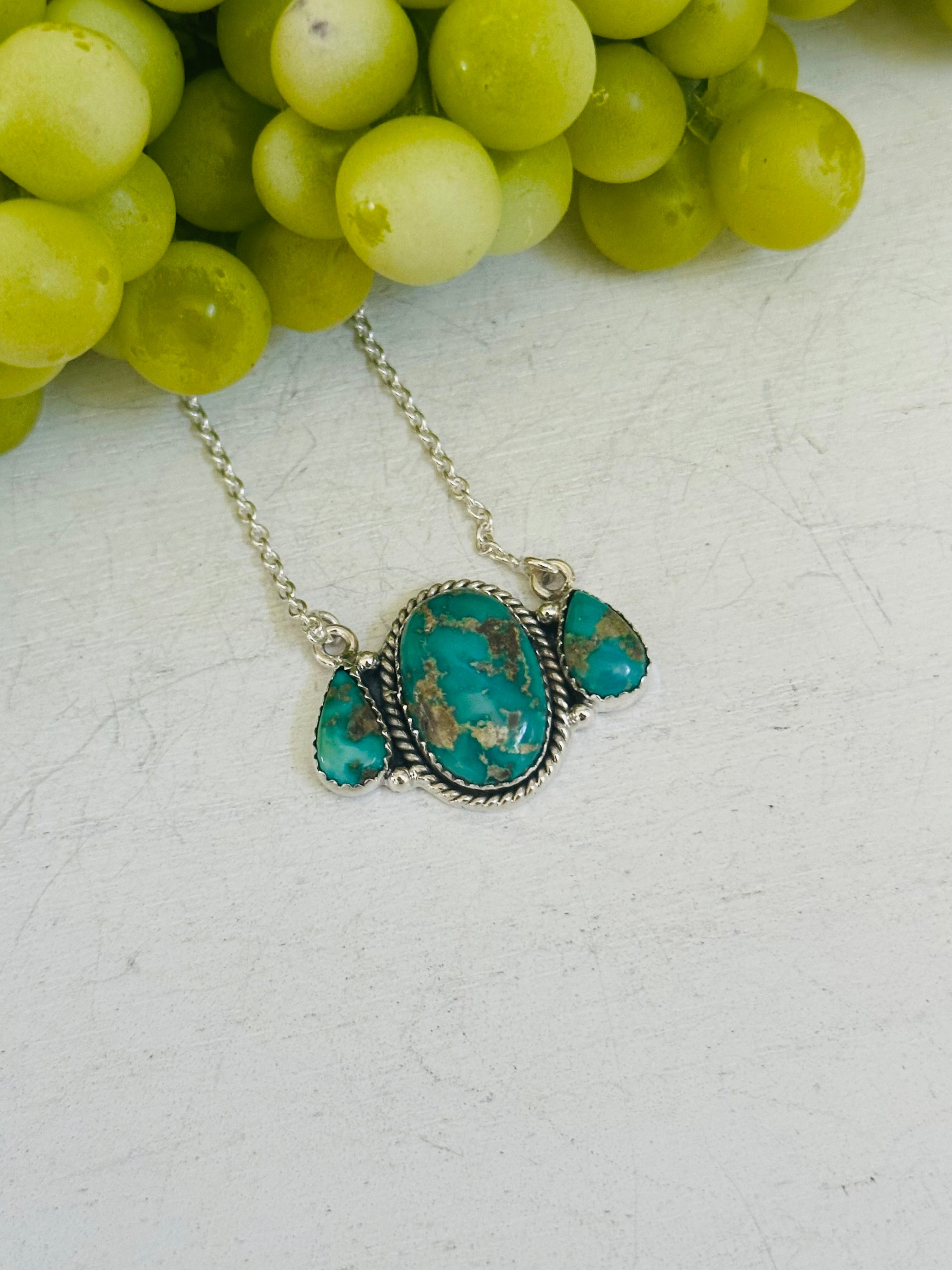 Southwest Handmade Emerald Valley Turquoise & Sterling Silver Necklace