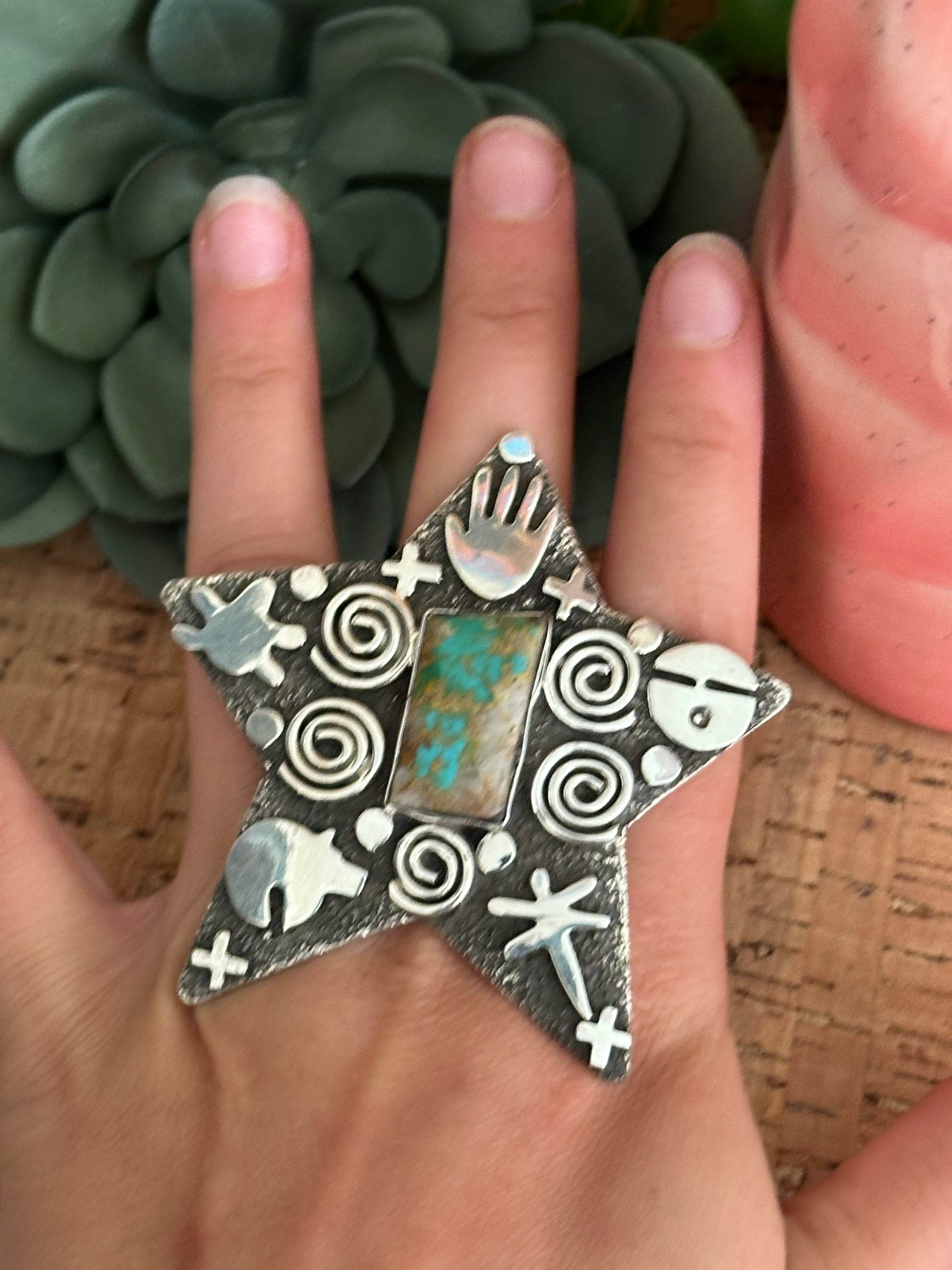 Alex Sanchez Royston Turquoise & Sterling Silver Adjustable Star Ring