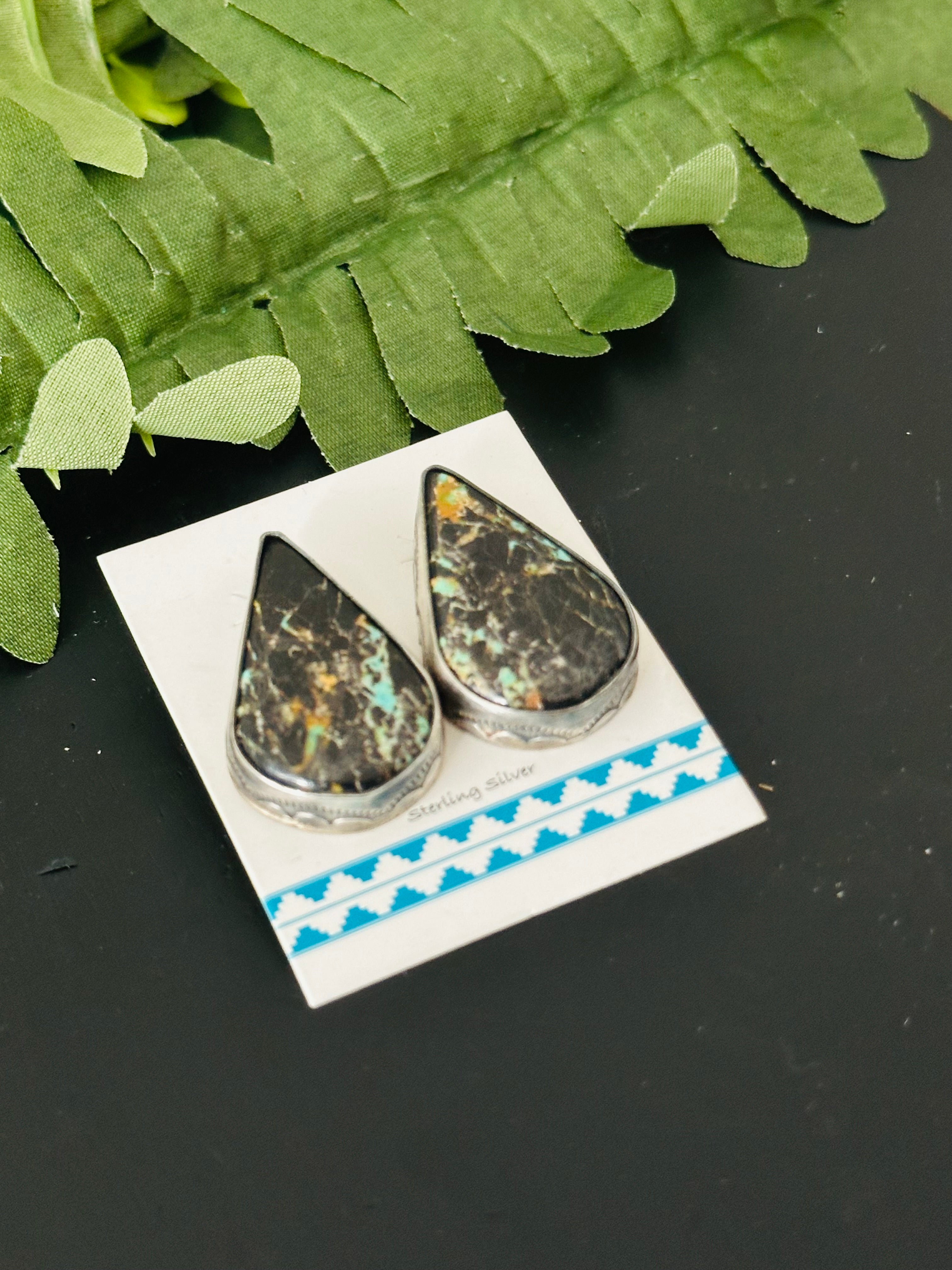 Pete Skeets Black Jack Turquoise & Sterling Silver Post Earrings