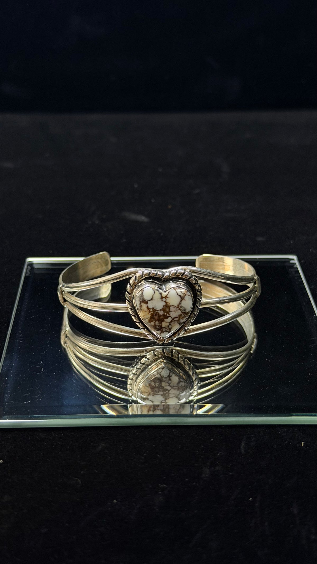 Robert Kee Wild Horse & Sterling Silver Heart Cuff Bracelet