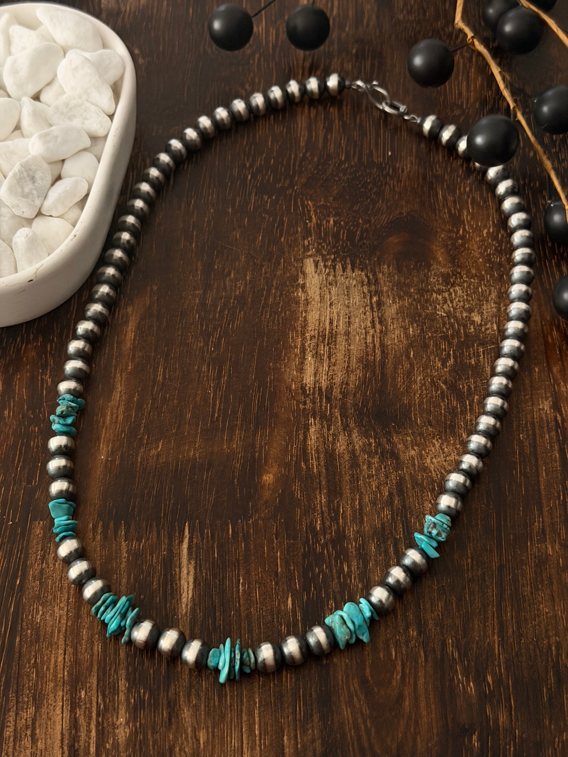 Navajo Strung Campitos Turquoise & Sterling Silver Pearl Necklace