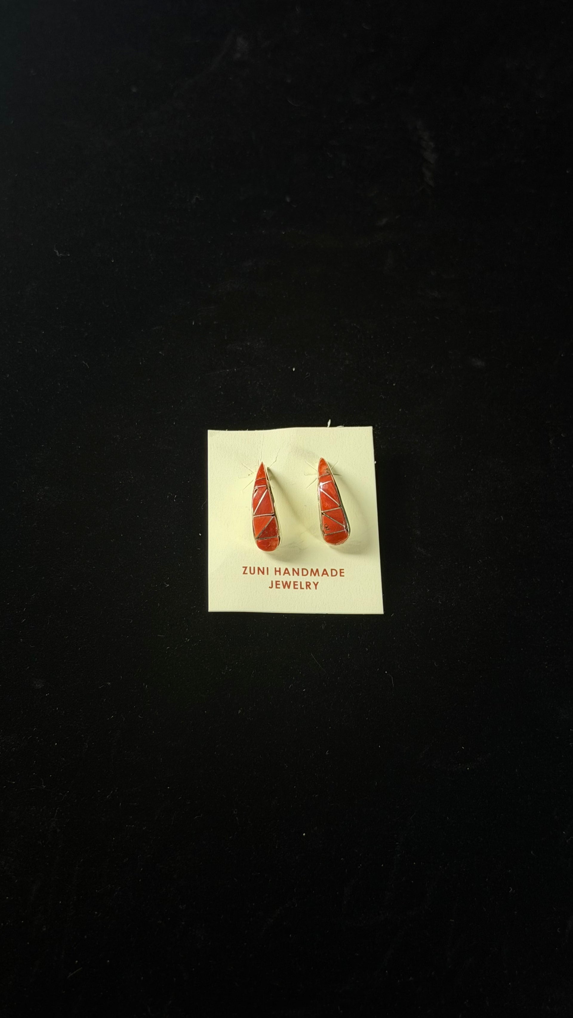 Zuni Made Red Coral & Sterling Silver Post Dangle Earrings