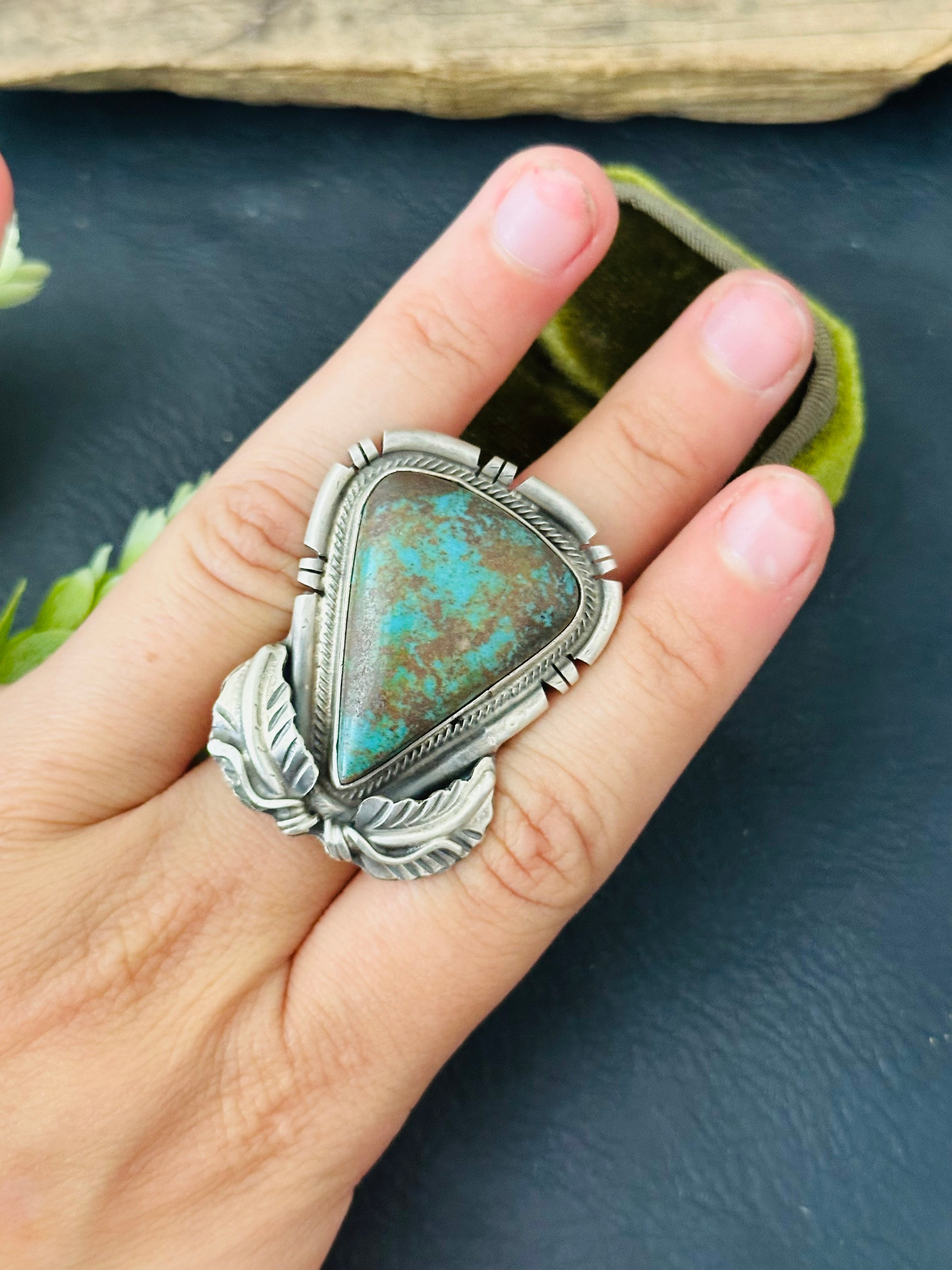 Navajo Made Royston Turquoise & Sterling Silver Adjustable Ring