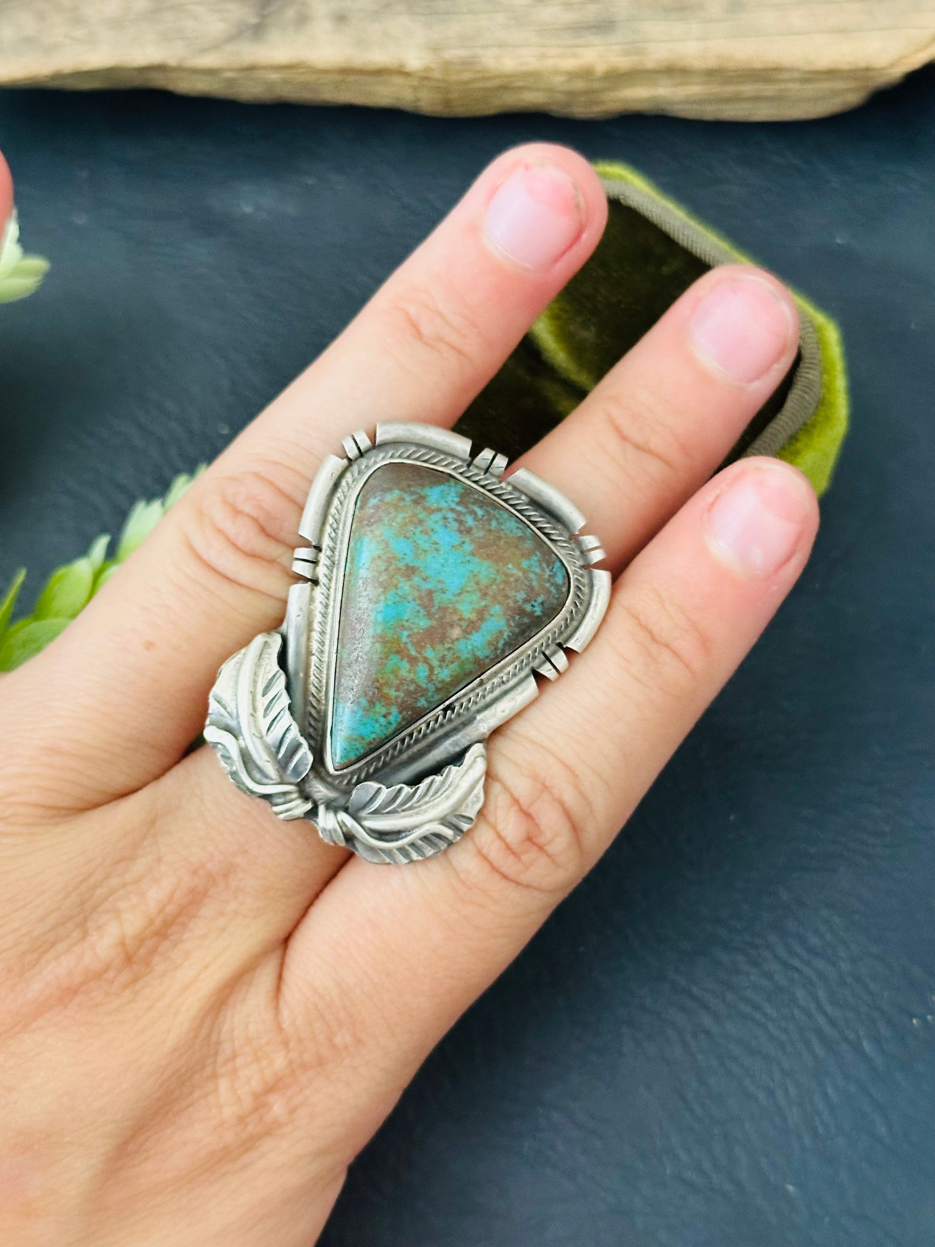 Navajo Made Royston Turquoise & Sterling Silver Adjustable Ring