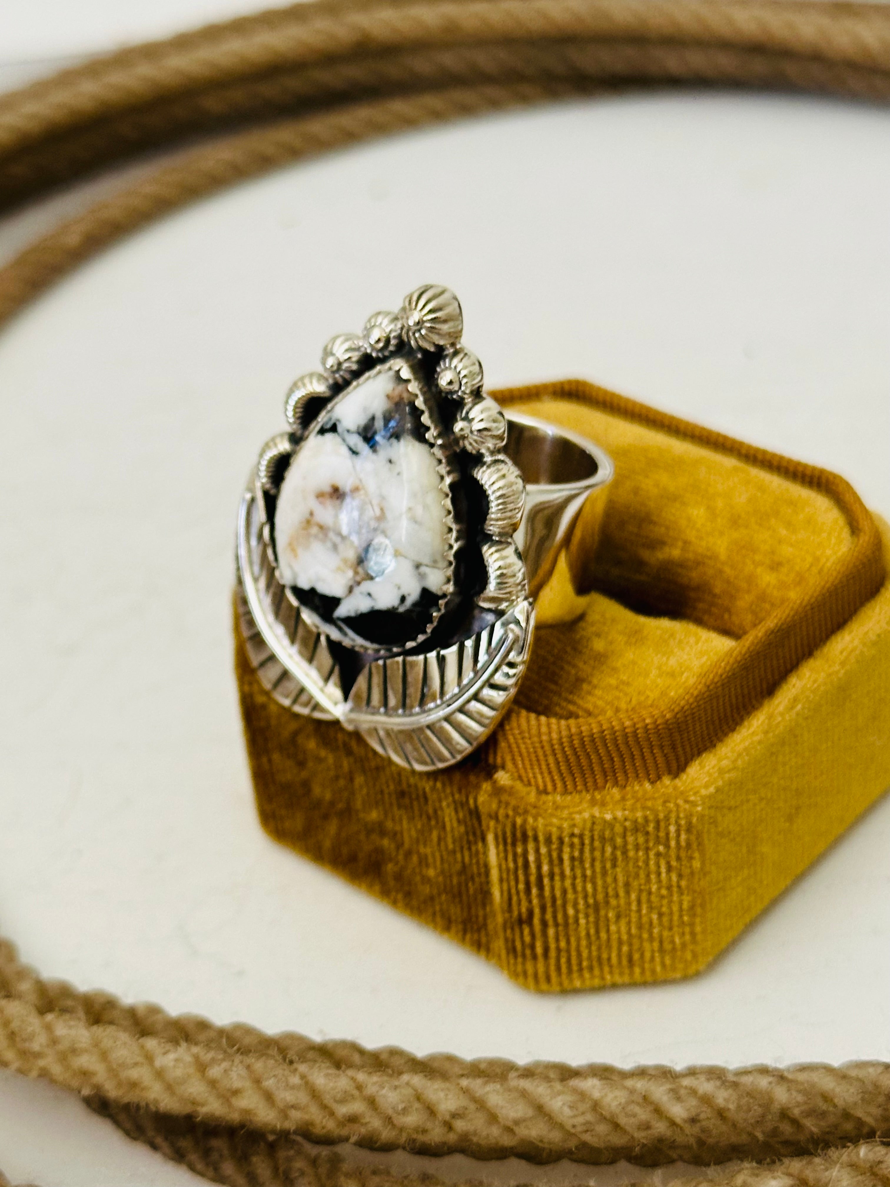 Southwest Handmade White Buffalo & Sterling Silver Adjustable Ring