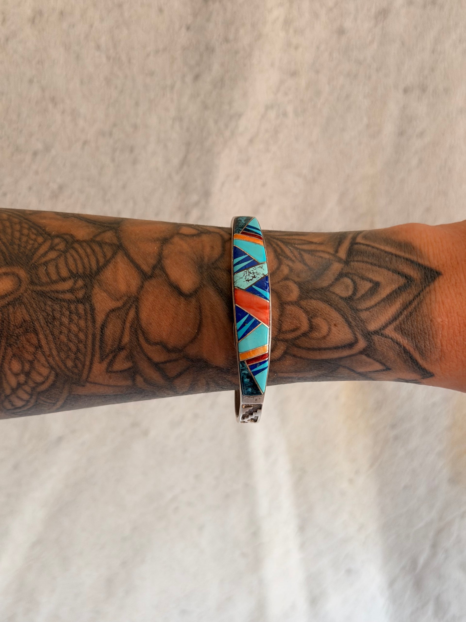 Calvin Begay Multi Stone & Sterling Silver Inlay Cuff Bracelet