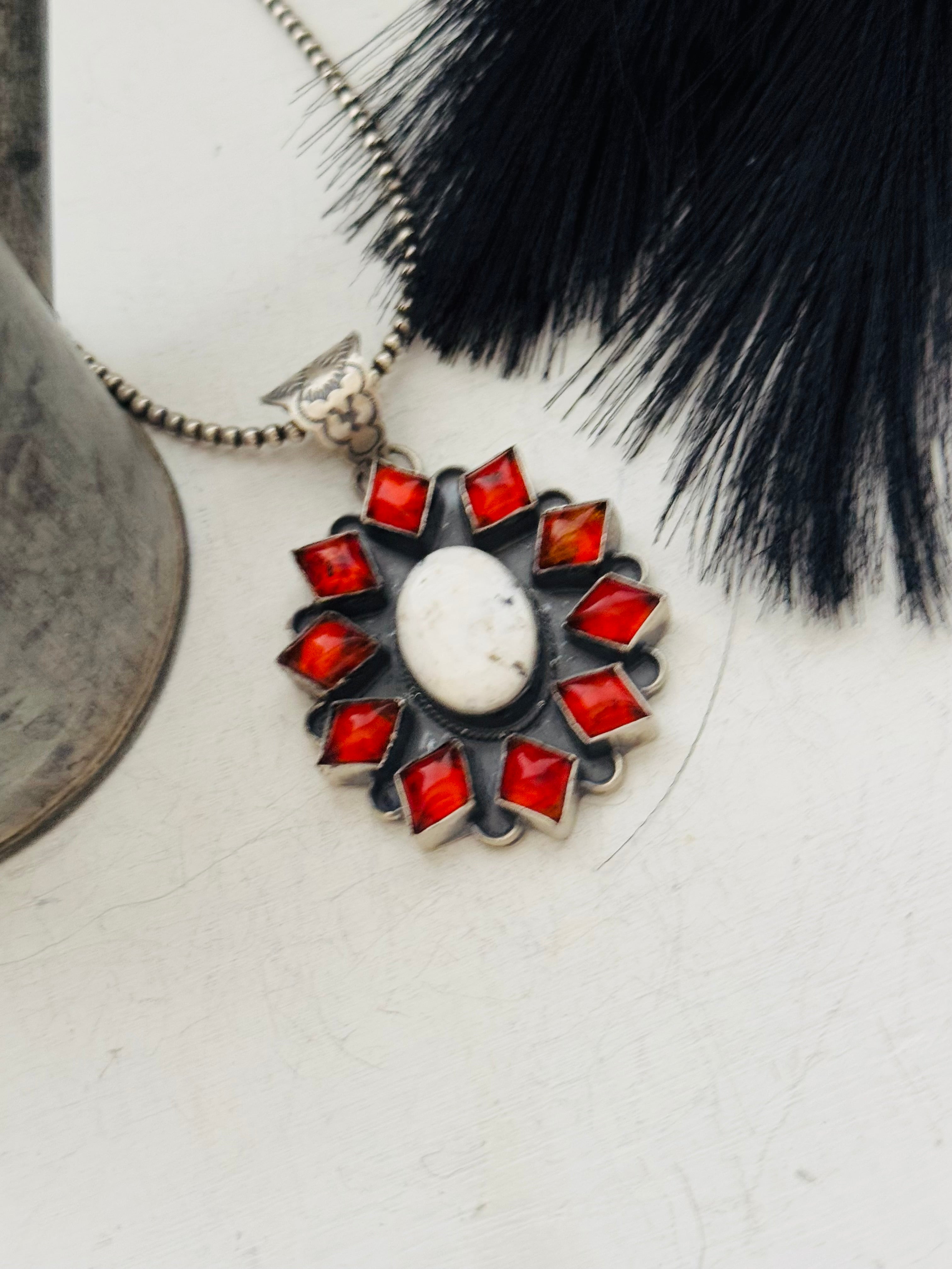 Navajo Made Multi Stone & Sterling Silver Pendant