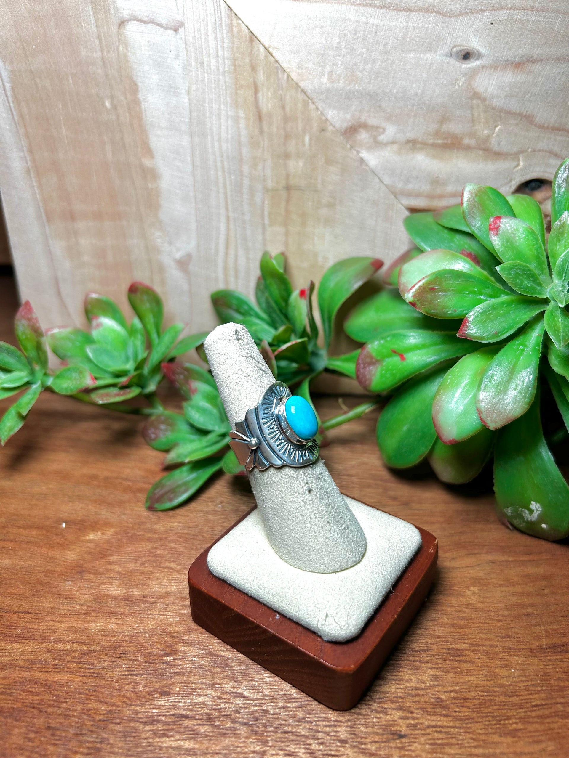 Navajo Made Kingman Turquoise & Sterling Silver Ring Size 6.5