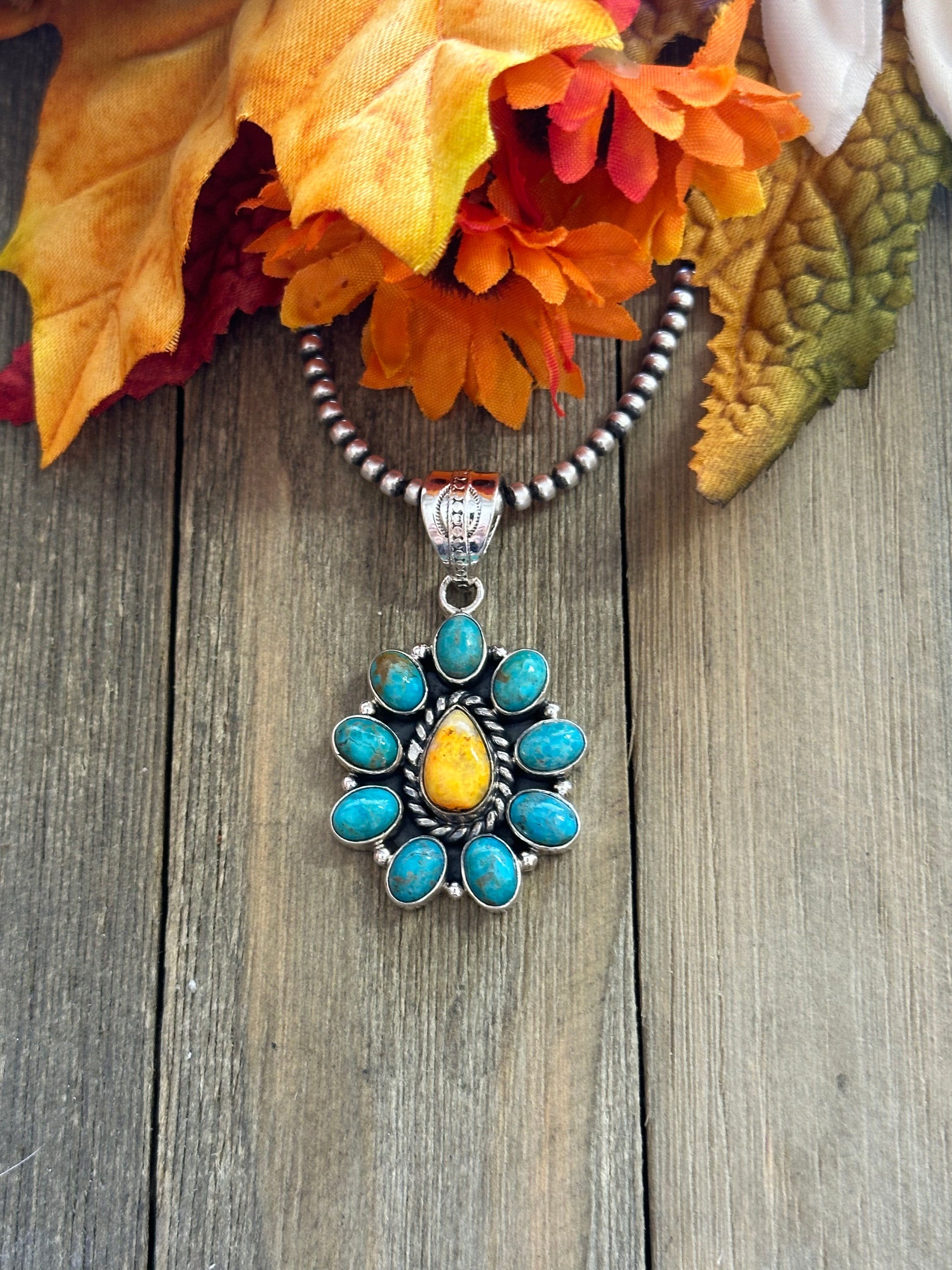 Southwest Handmade Multi Stone & Sterling Silver Cluster Pendant