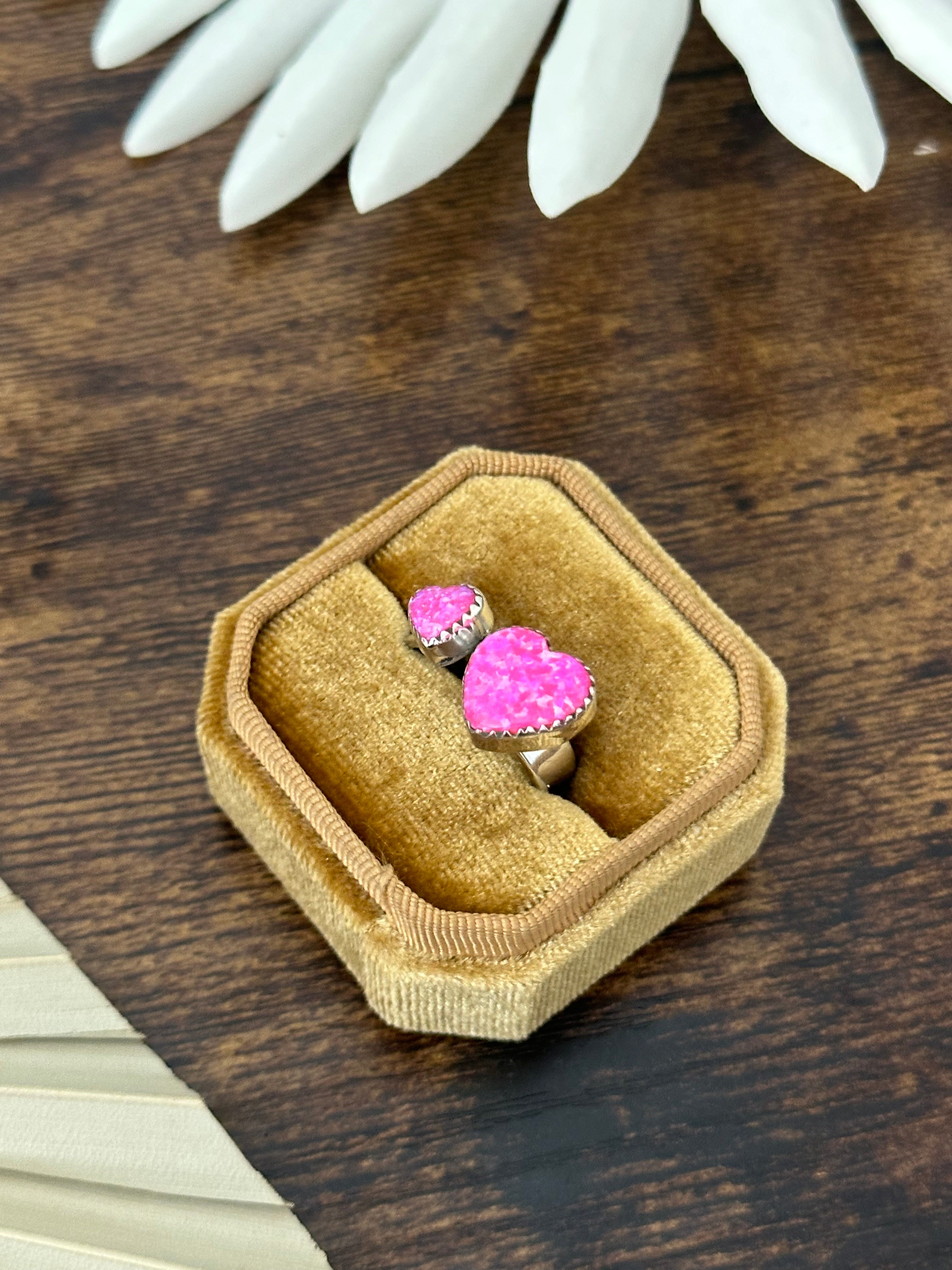 Southwest Handmade Pink Opal & Sterling Silver Adjustable Ring