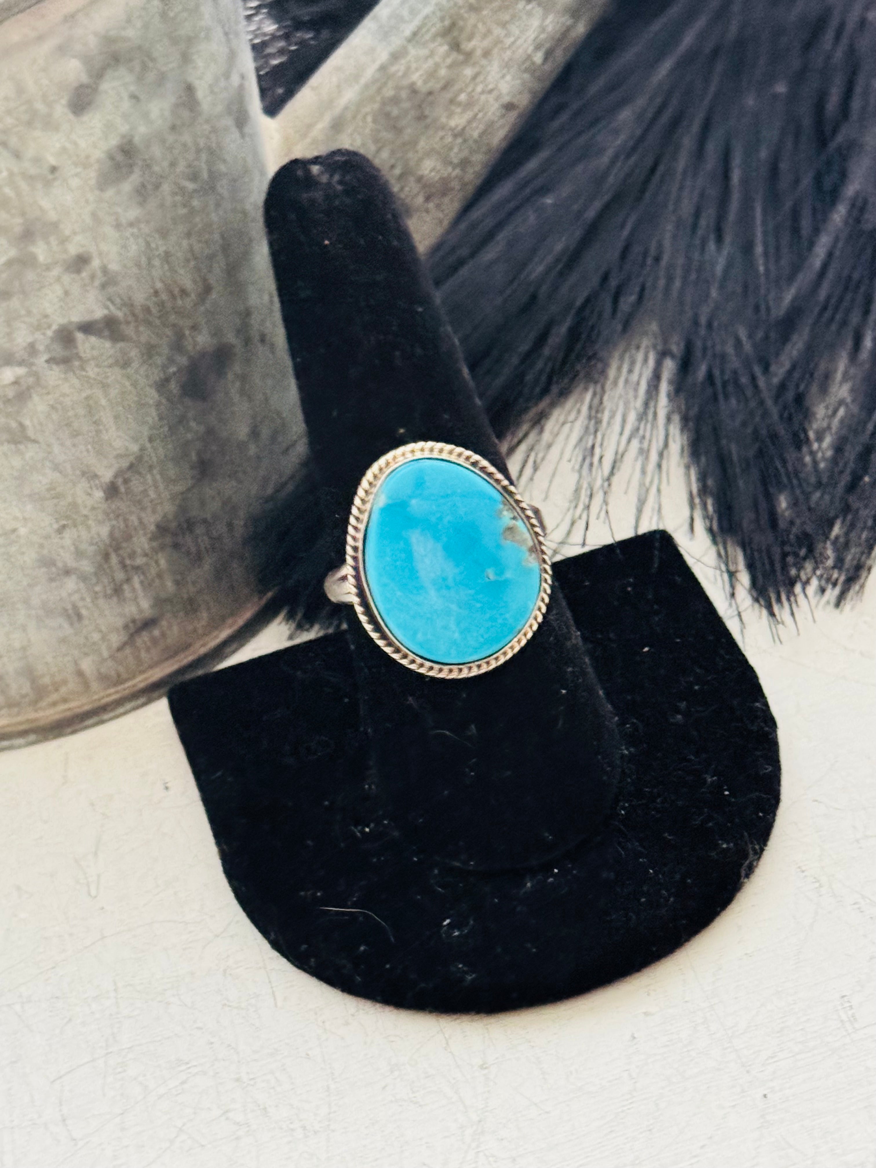 Navajo Made Kingman Turquoise & Sterling Silver Ring