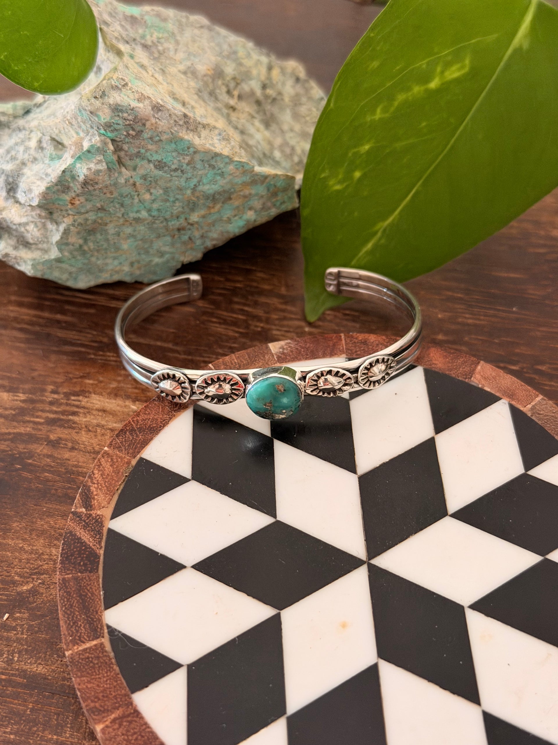 Navajo Made Kingman Turquoise & Sterling Silver Cuff Bracelet