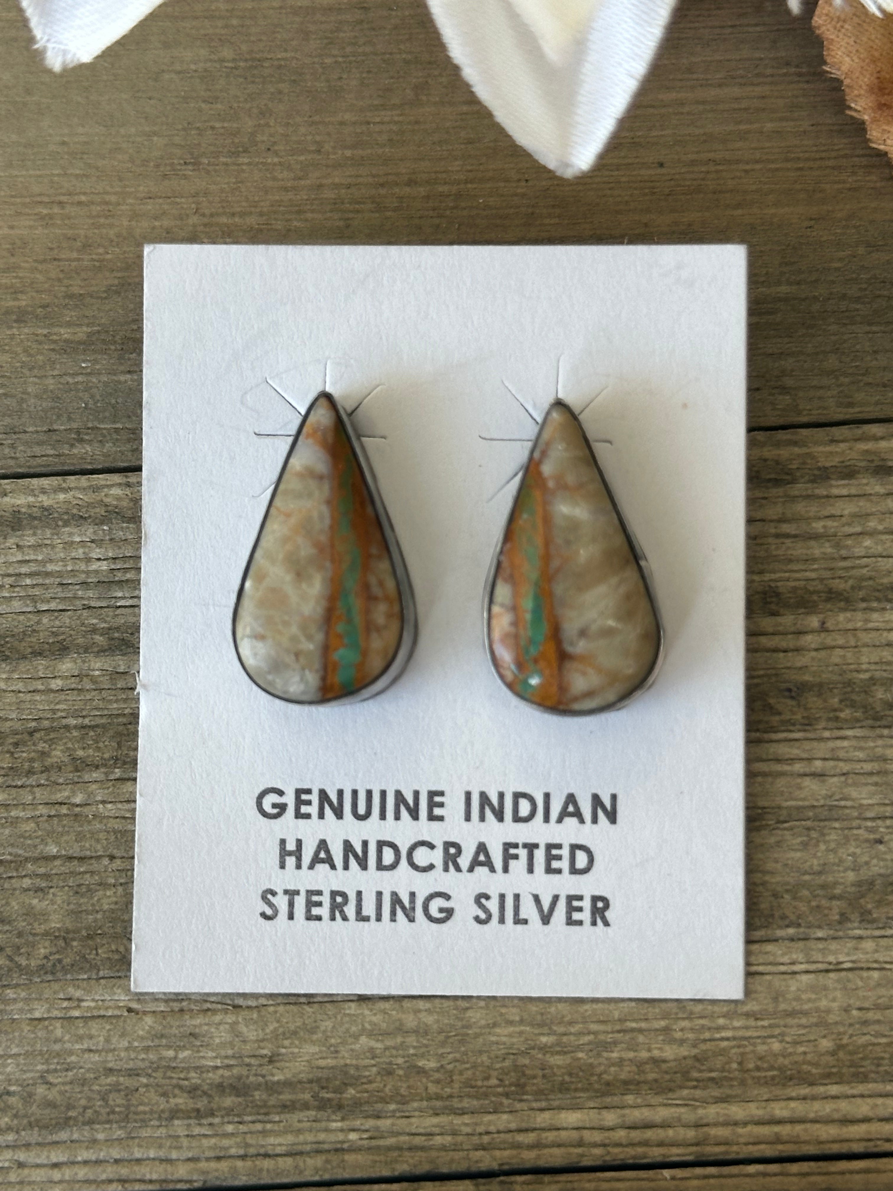 Navajo Made Boulder Turquoise & Sterling Silver Post Earrings