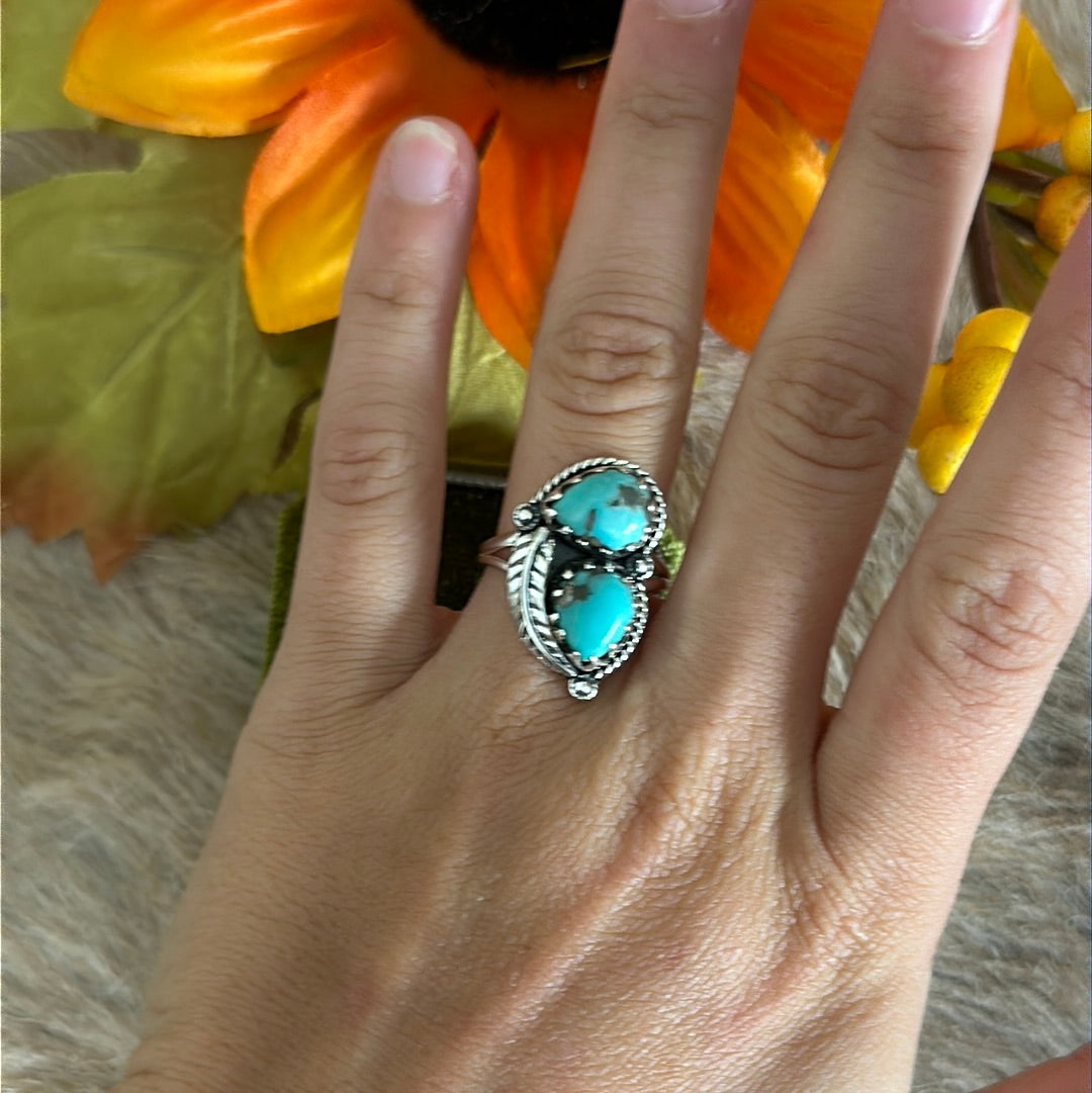 Southwest Handmade Kingman Turquoise & Sterling Silver Ring Size 7.75