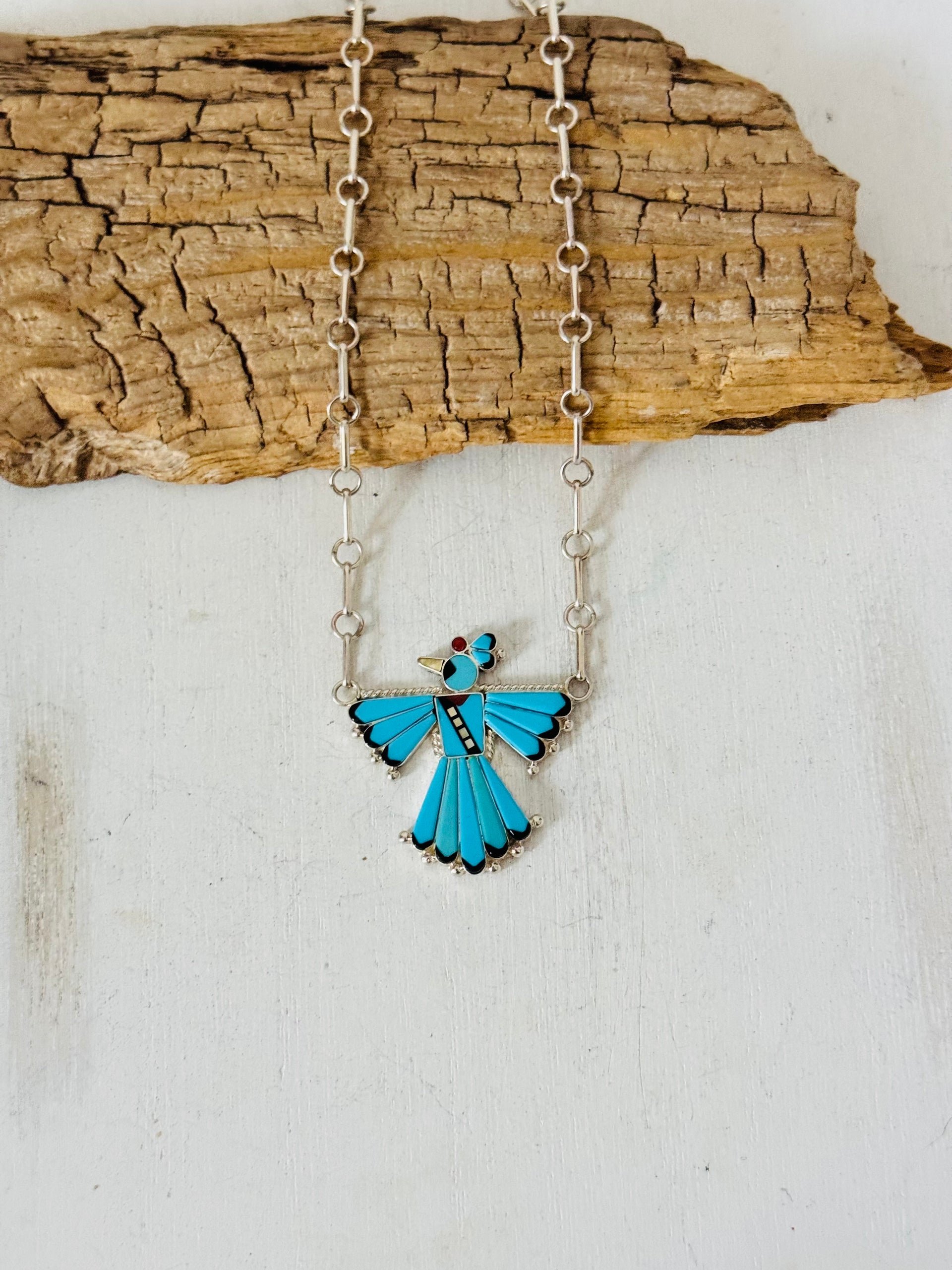 Michelle Pena Multi Stone & Sterling Silver Thunderbird Inlay Necklace