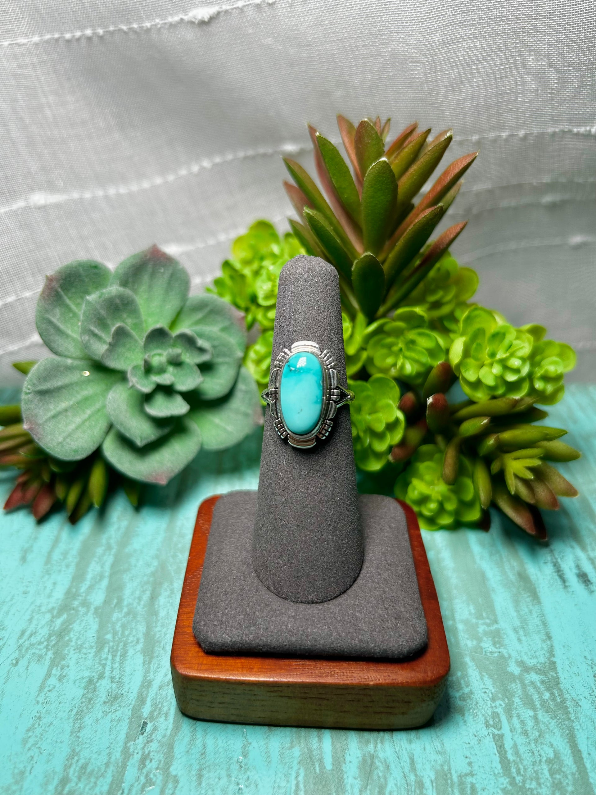 Arlene Yazzie Kingman Turquoise & Sterling Sliver Ring Size 6