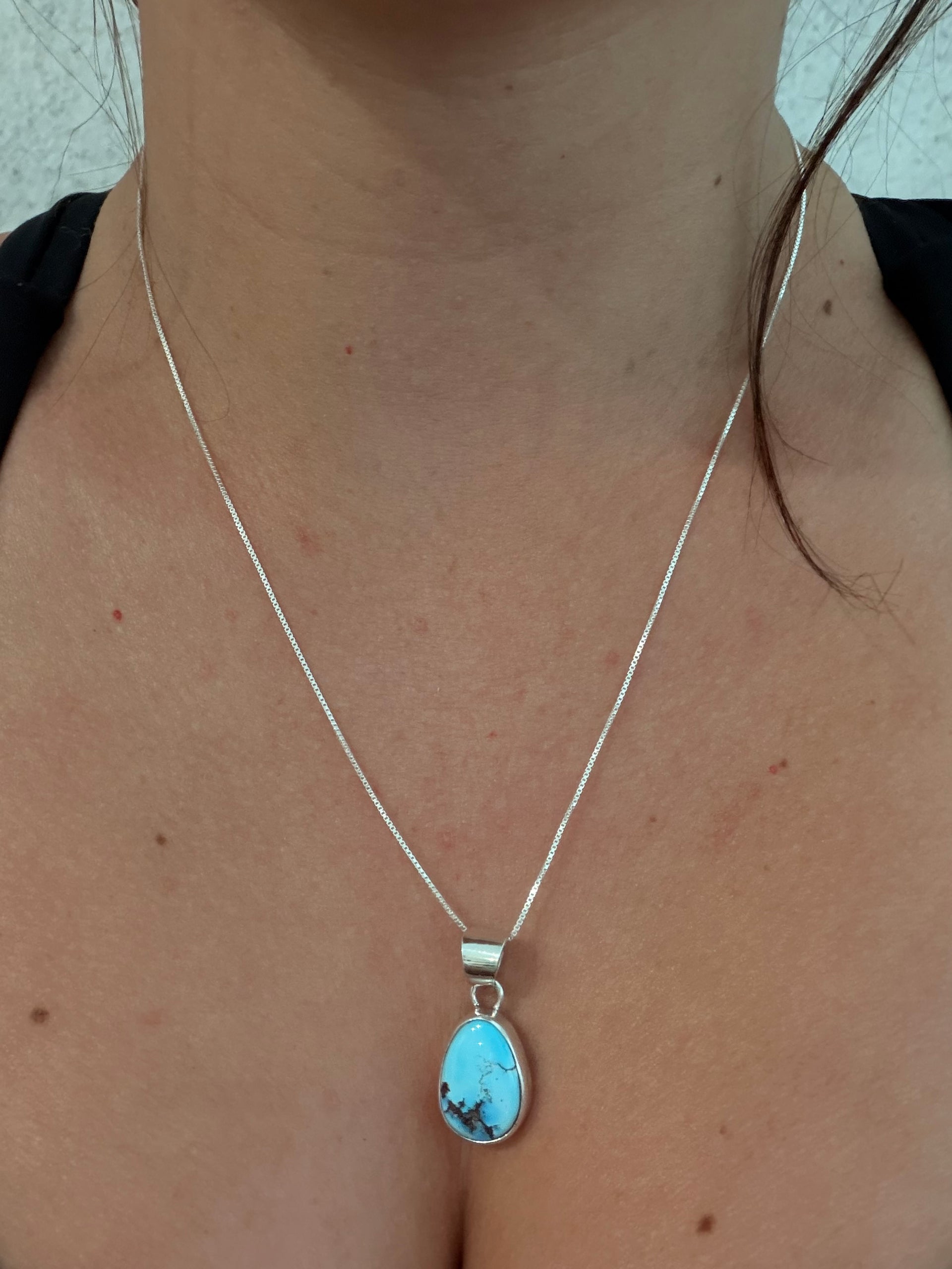 Navajo Made Golden Hills Turquoise & Sterling Silver Necklace