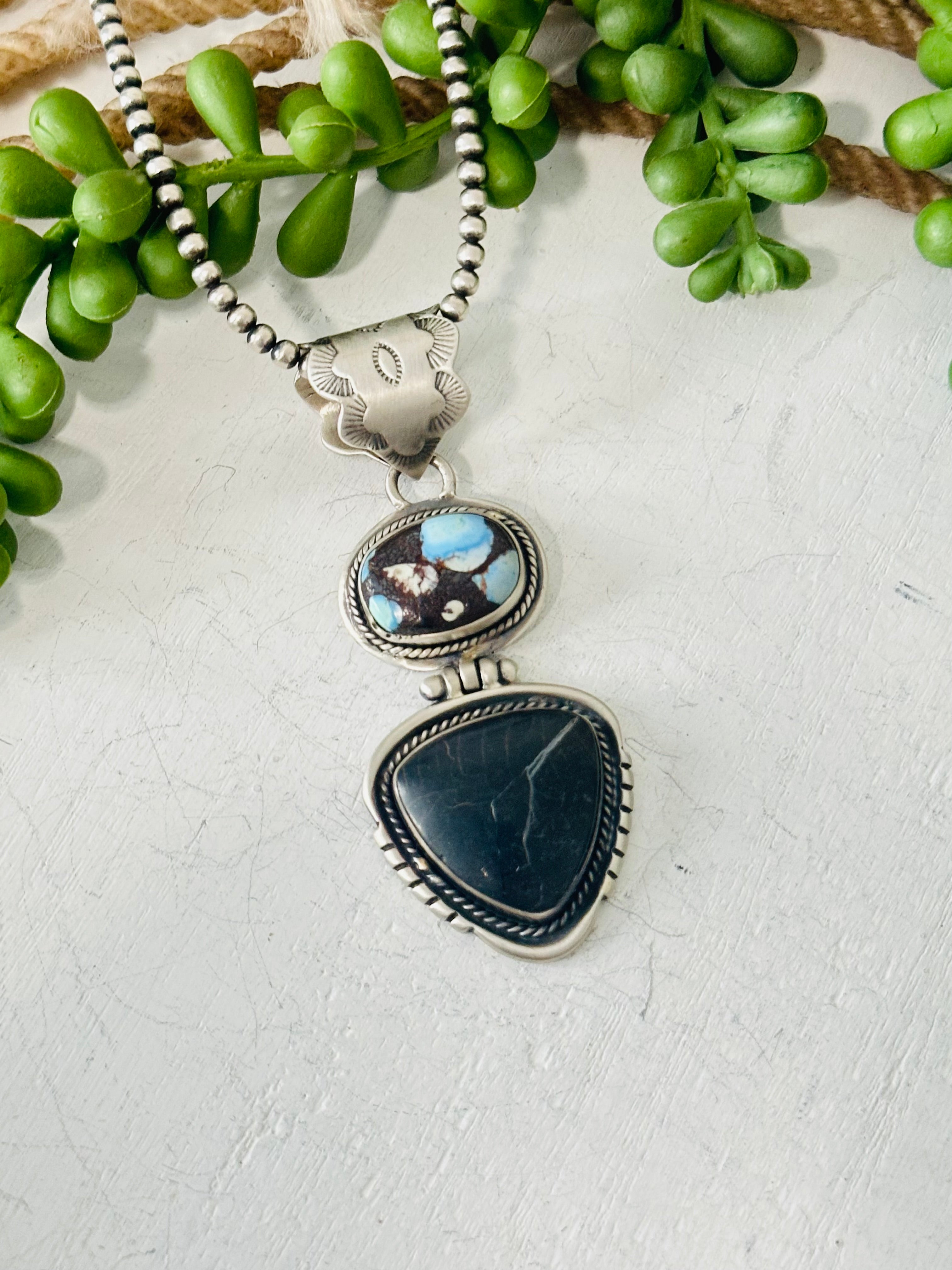 Navajo Made Multi Stone & Sterling Silver Pendant