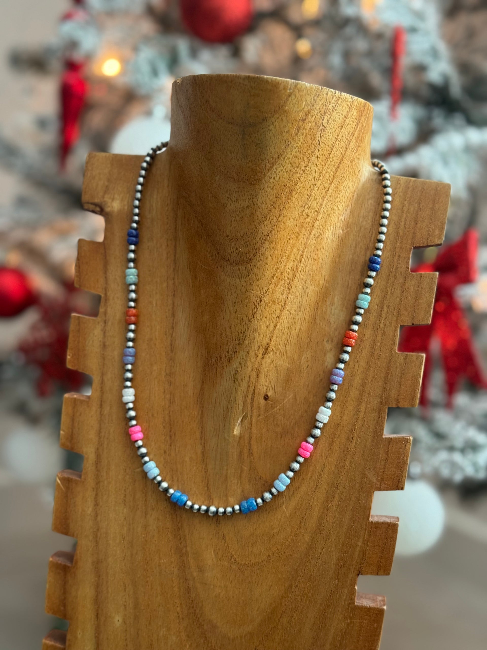 Navajo Strung Opal & Sterling Silver Beaded Pearl Necklace
