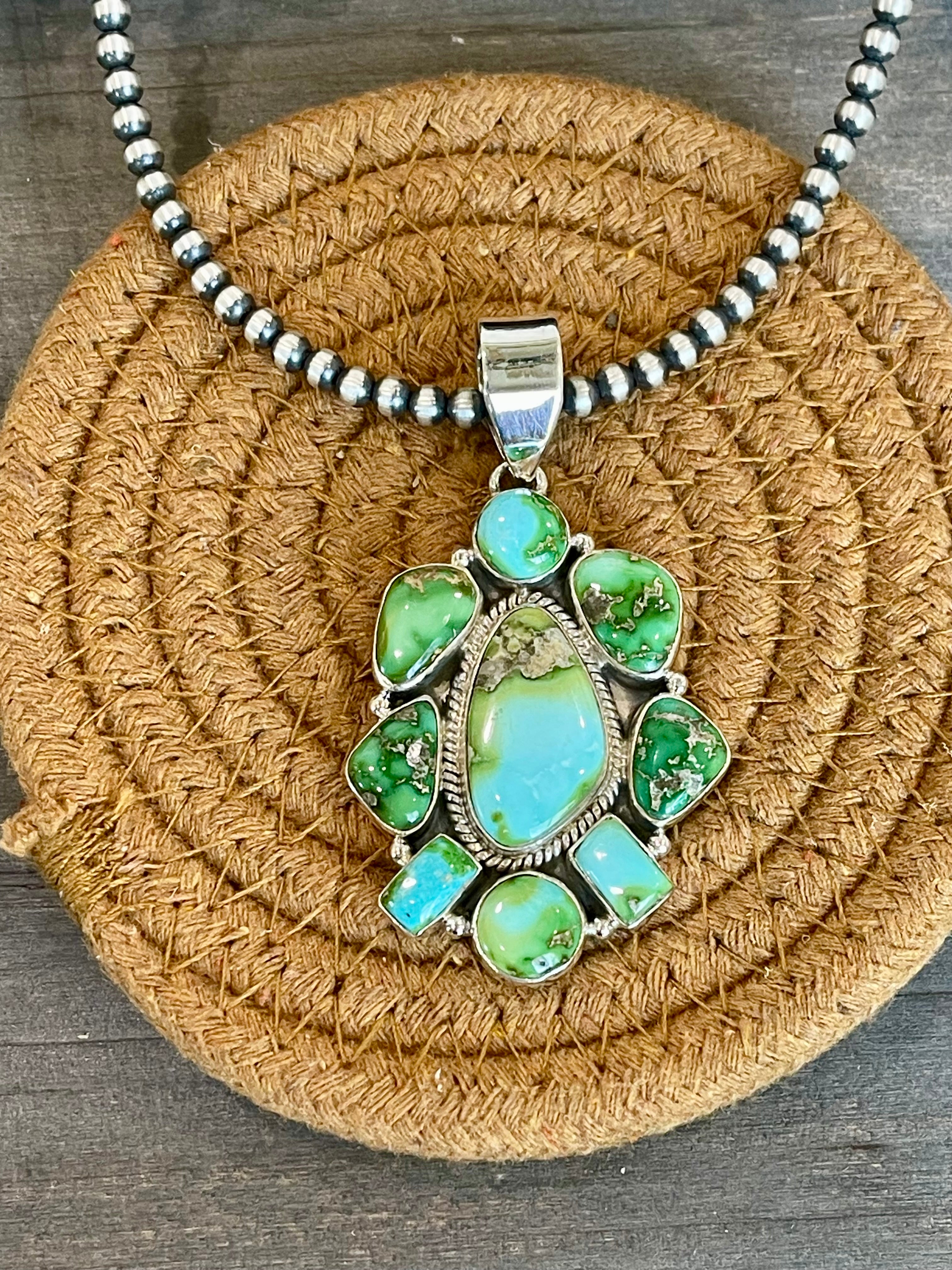 Southwest Handmade Sonoran Mountain Turquoise & Sterling Silver Pendant