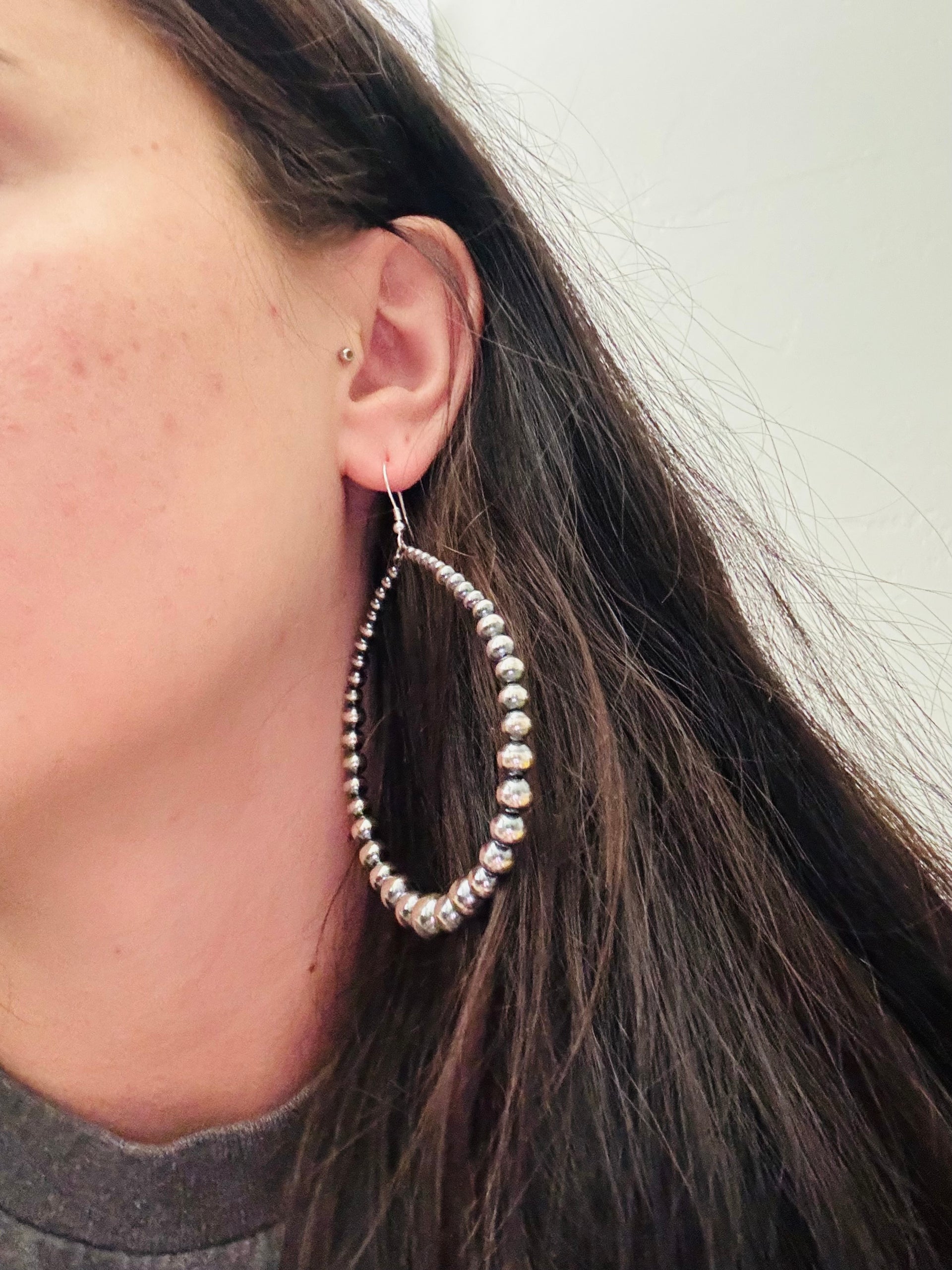 Navajo Made Strung Sterling Silver Dangle Hook Earrings