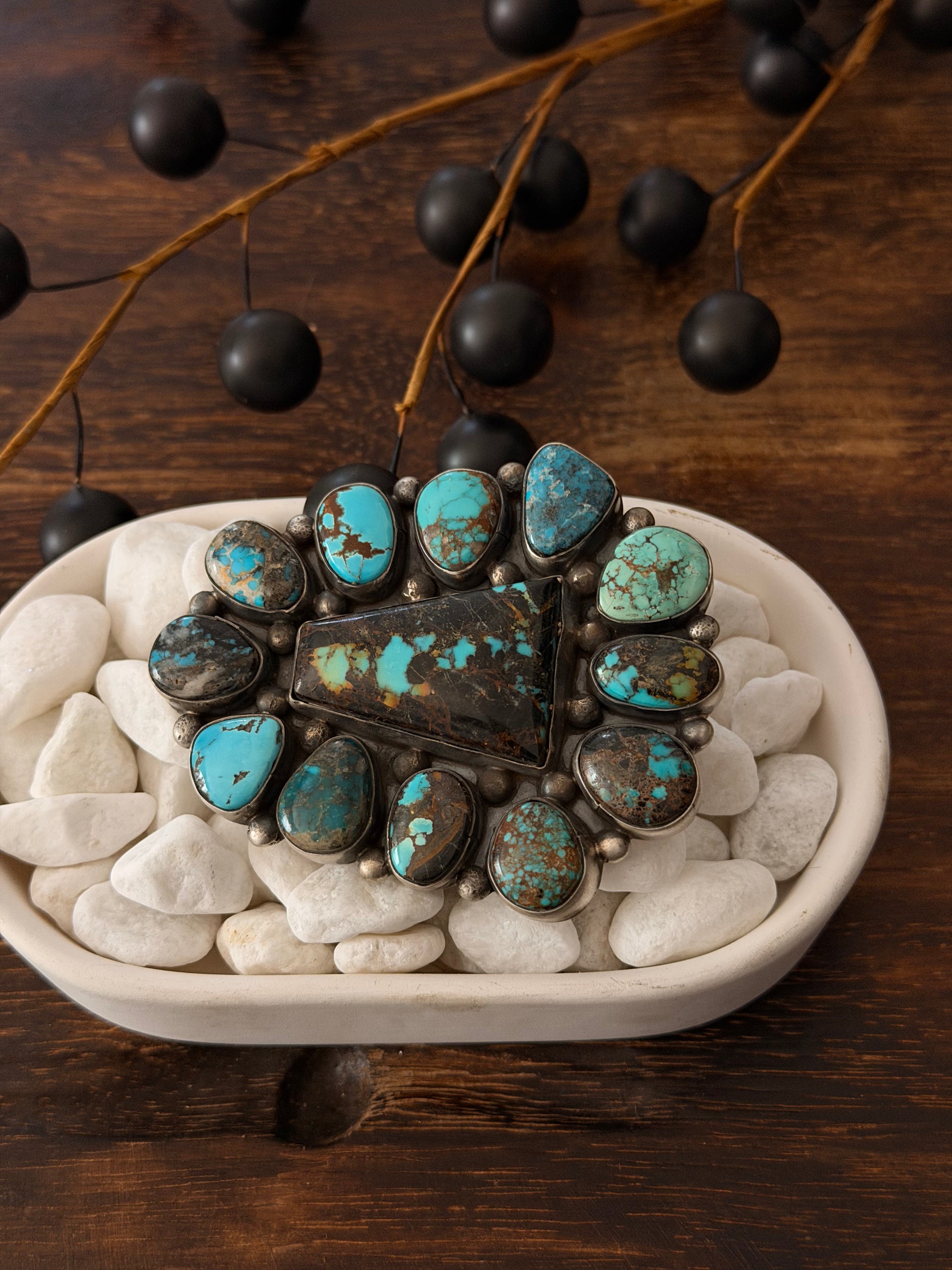 Travis Jim Mixed Turquoise & Sterling Silver Cluster Belt Buckle