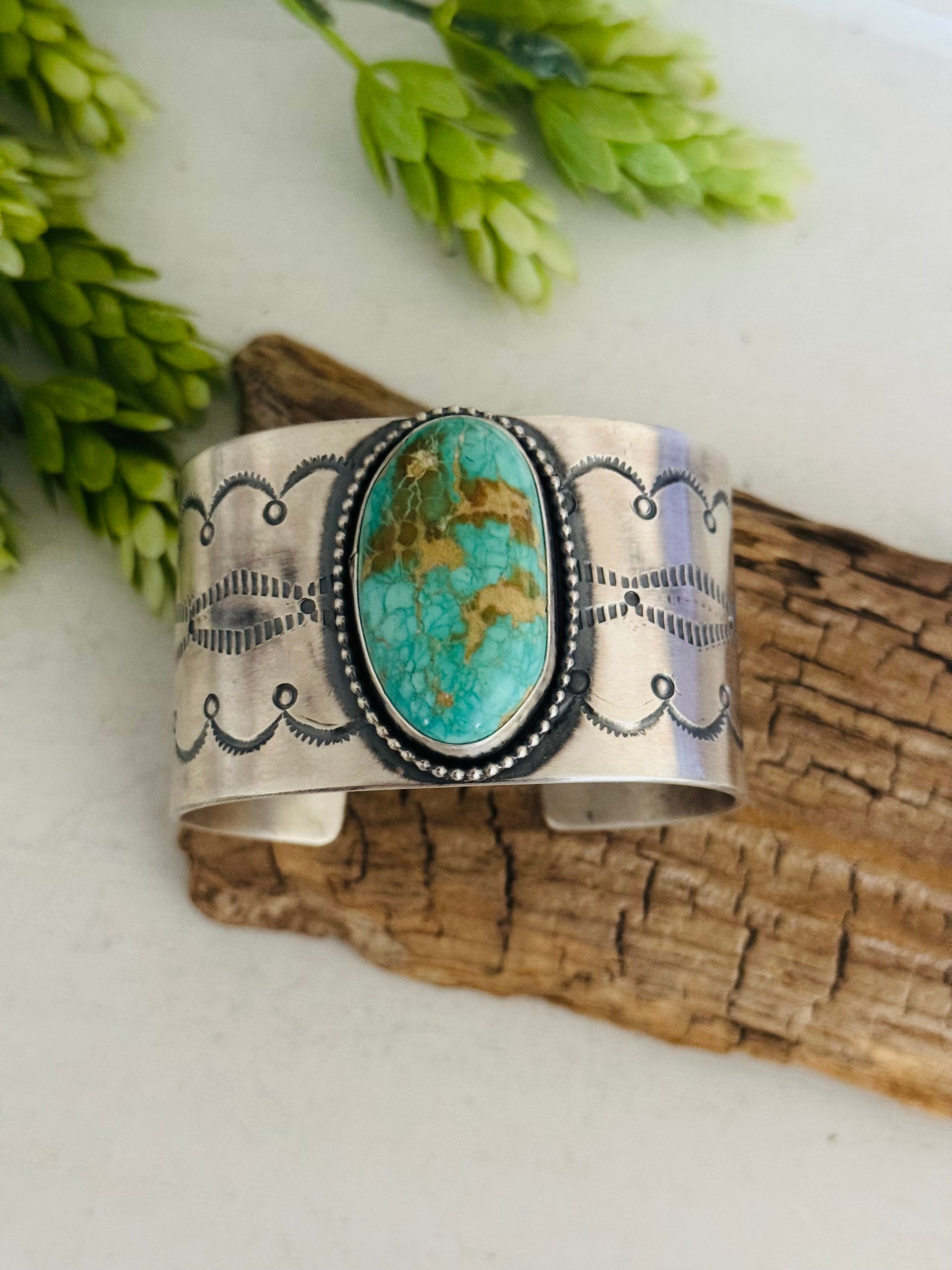 Navajo Made Royston Turquoise & Sterling Silver Cuff Bracelet